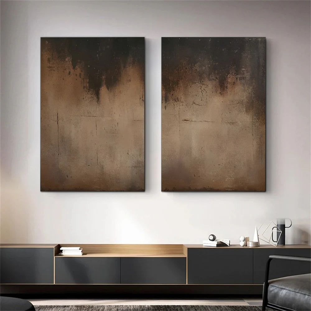 Wabi-Sabi Balance — Minimalist Abstract Textured Oil Painting Set of 2, Neutral Modern Diptych Wall Art