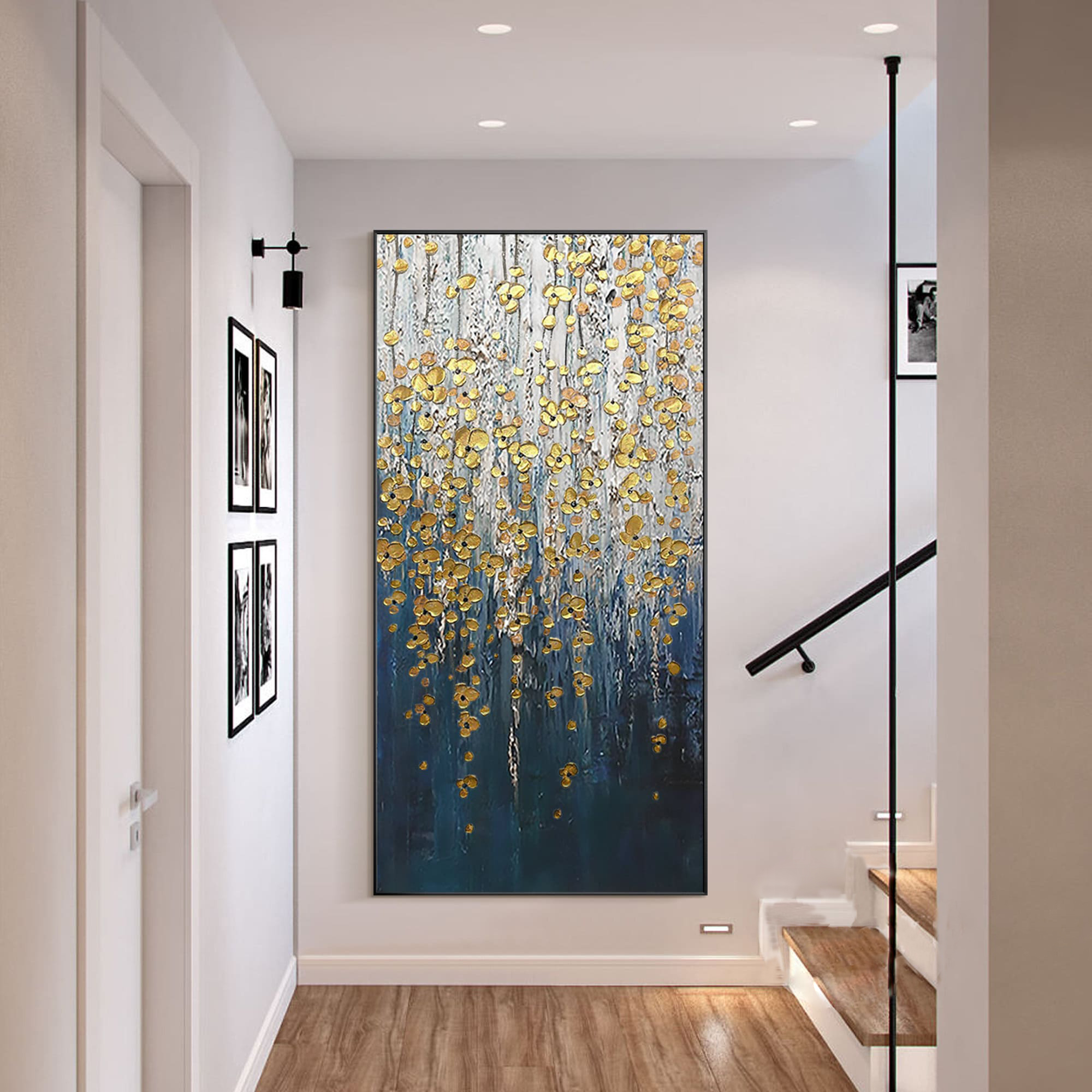 Golden Cascade – Textured Abstract Oil Painting