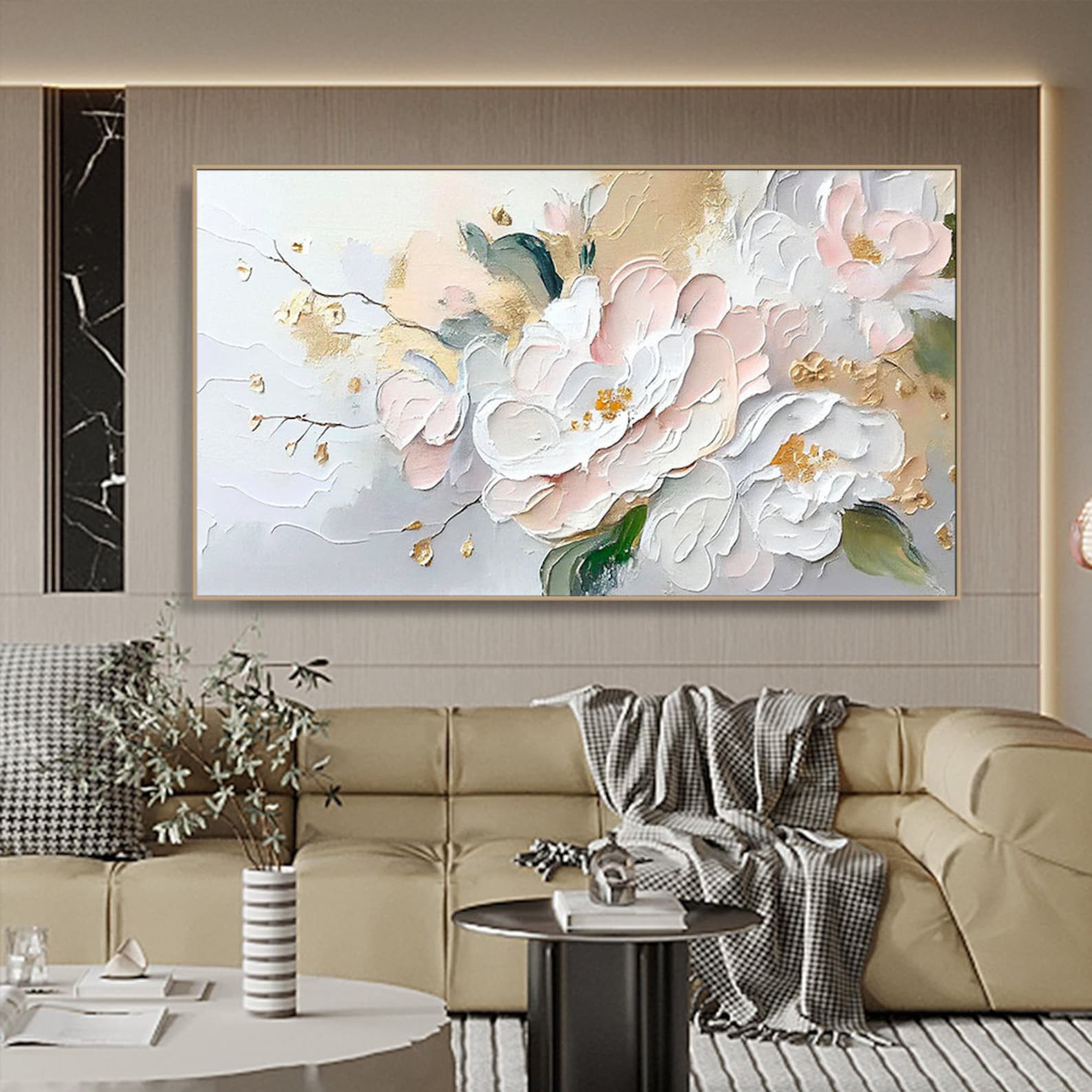 Golden Blossom: Textured Peony Art