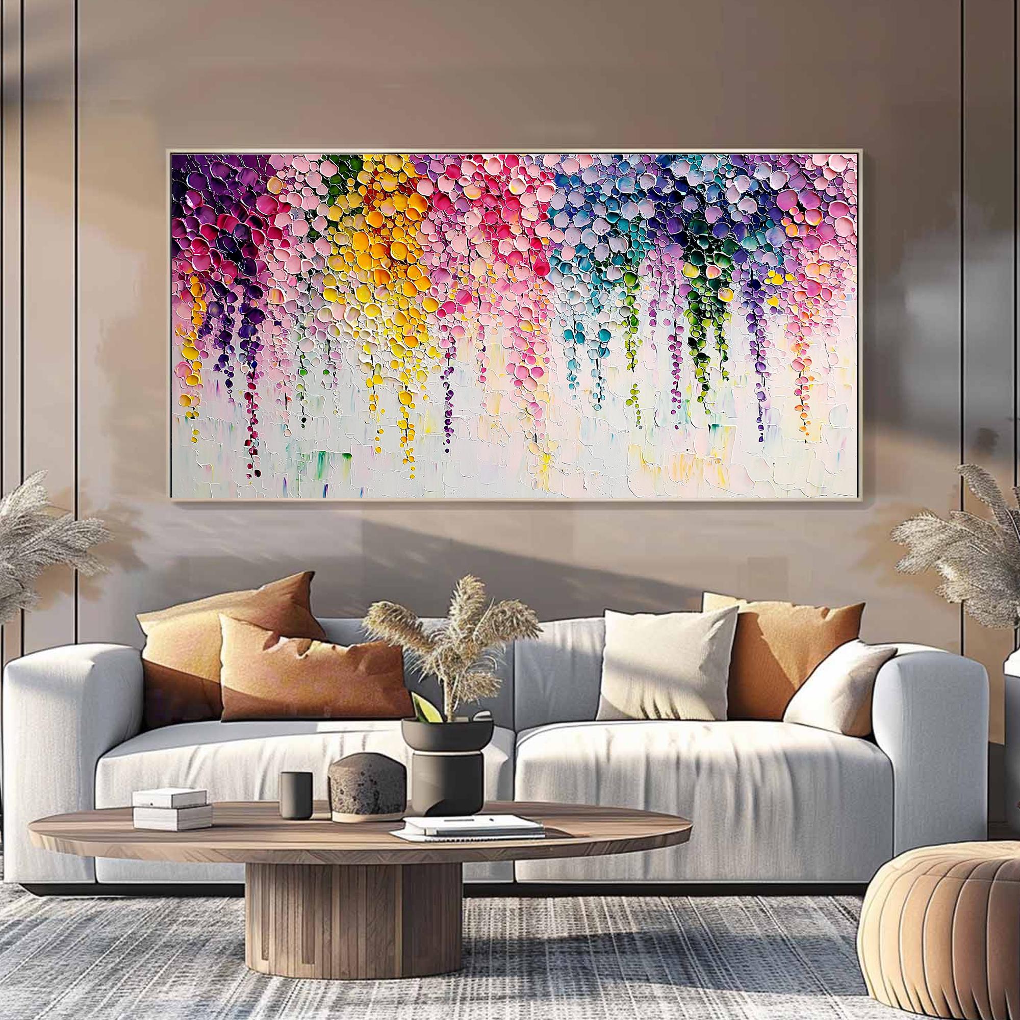 Rainbow Cascade: Textured Floral Art