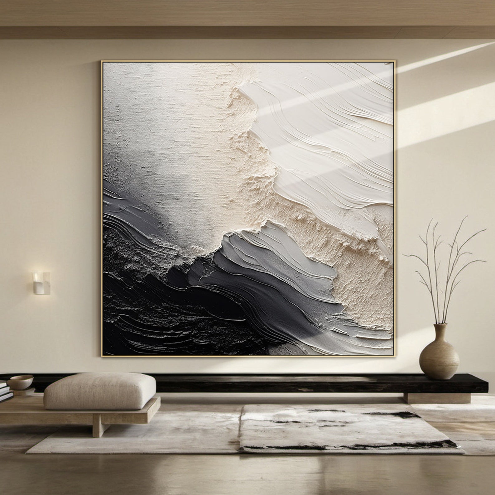 Monochrome Flow: Textured Abstract Art