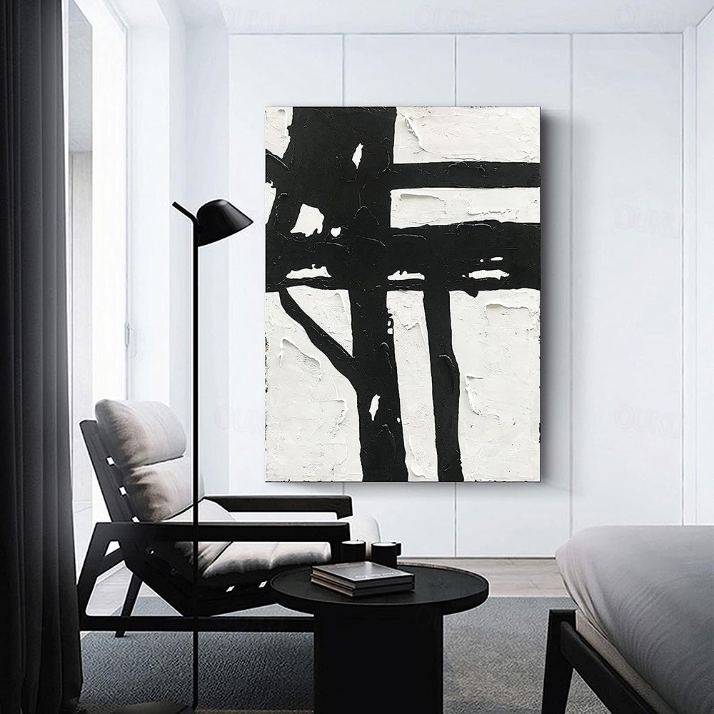 Monochrome Minimalist Textured Canvas – Large Black and White