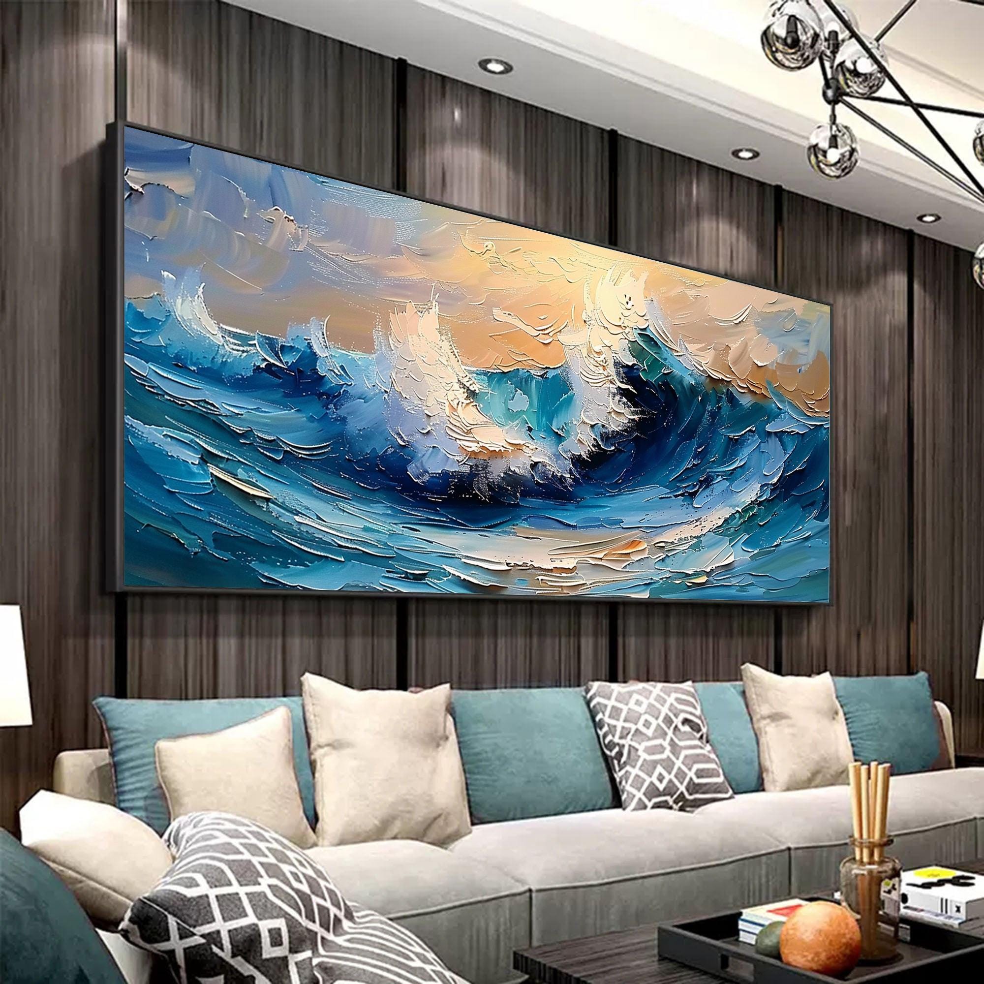 Tide of Light - Large Abstract Ocean Wave Painting Modern Textured Seascape Wall Art