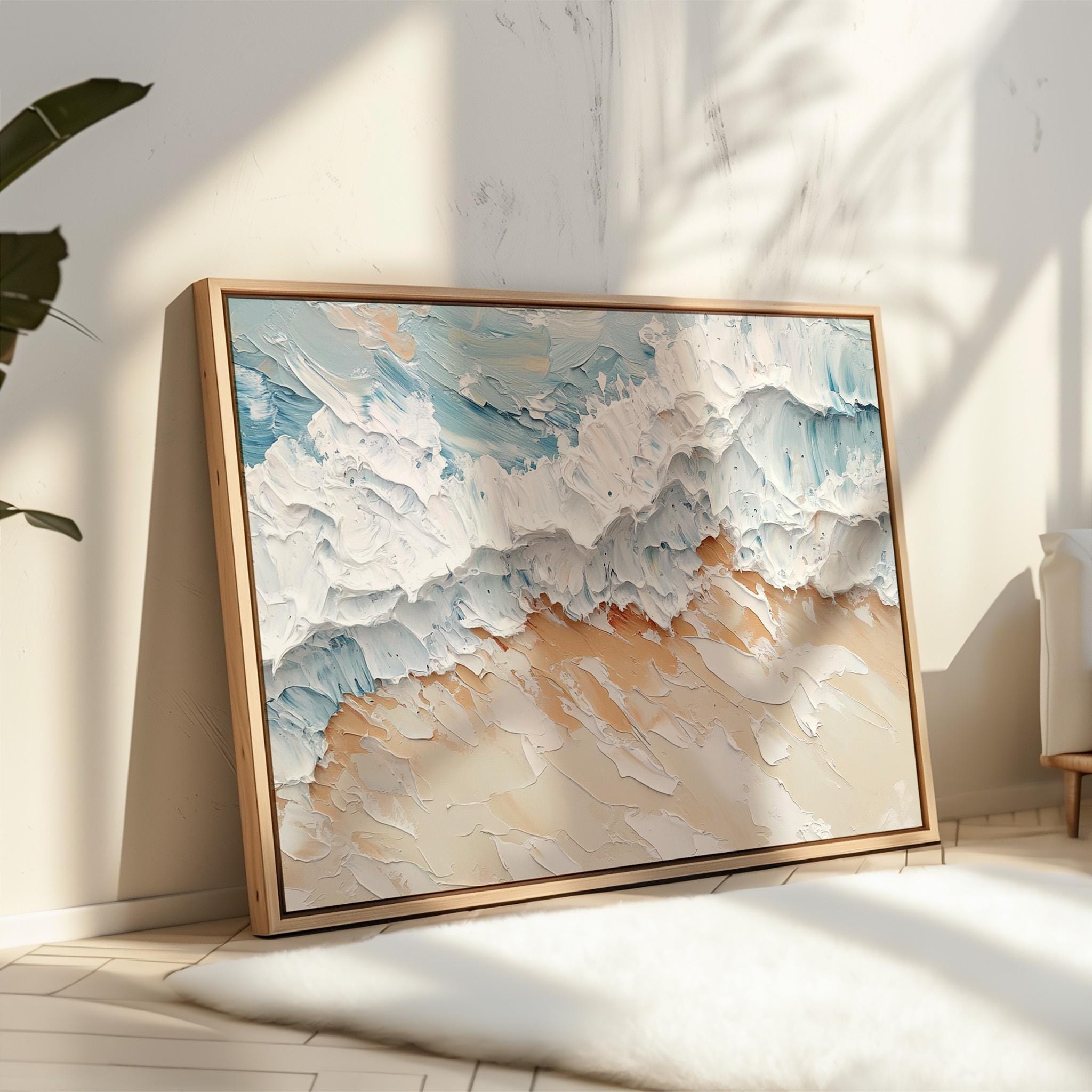 Shoreline Serenity – Textured Ocean Wave Canvas Abstract Beach Wall Art Horizontal