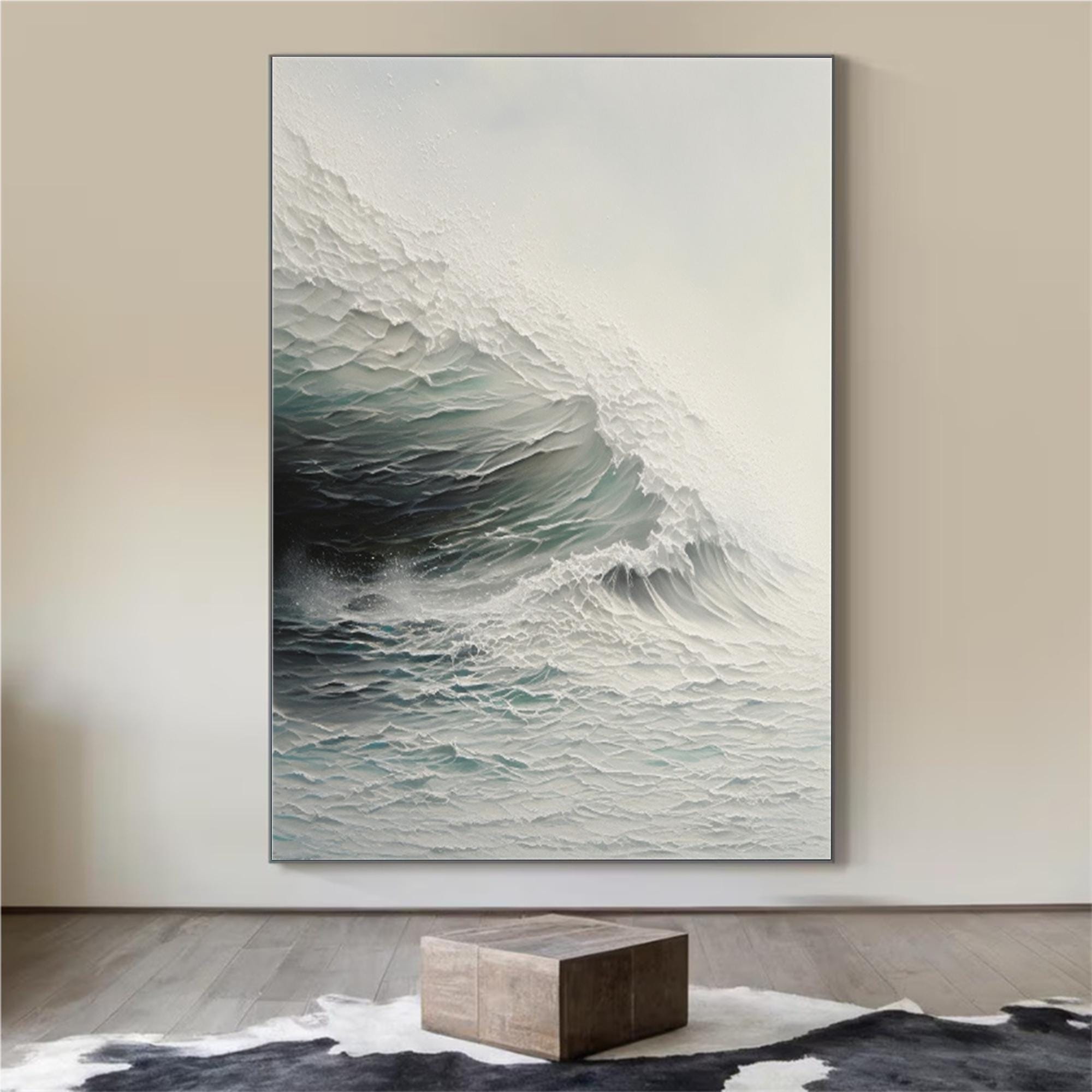 Frozen Surge – Textured Abstract Ocean Wave Painting