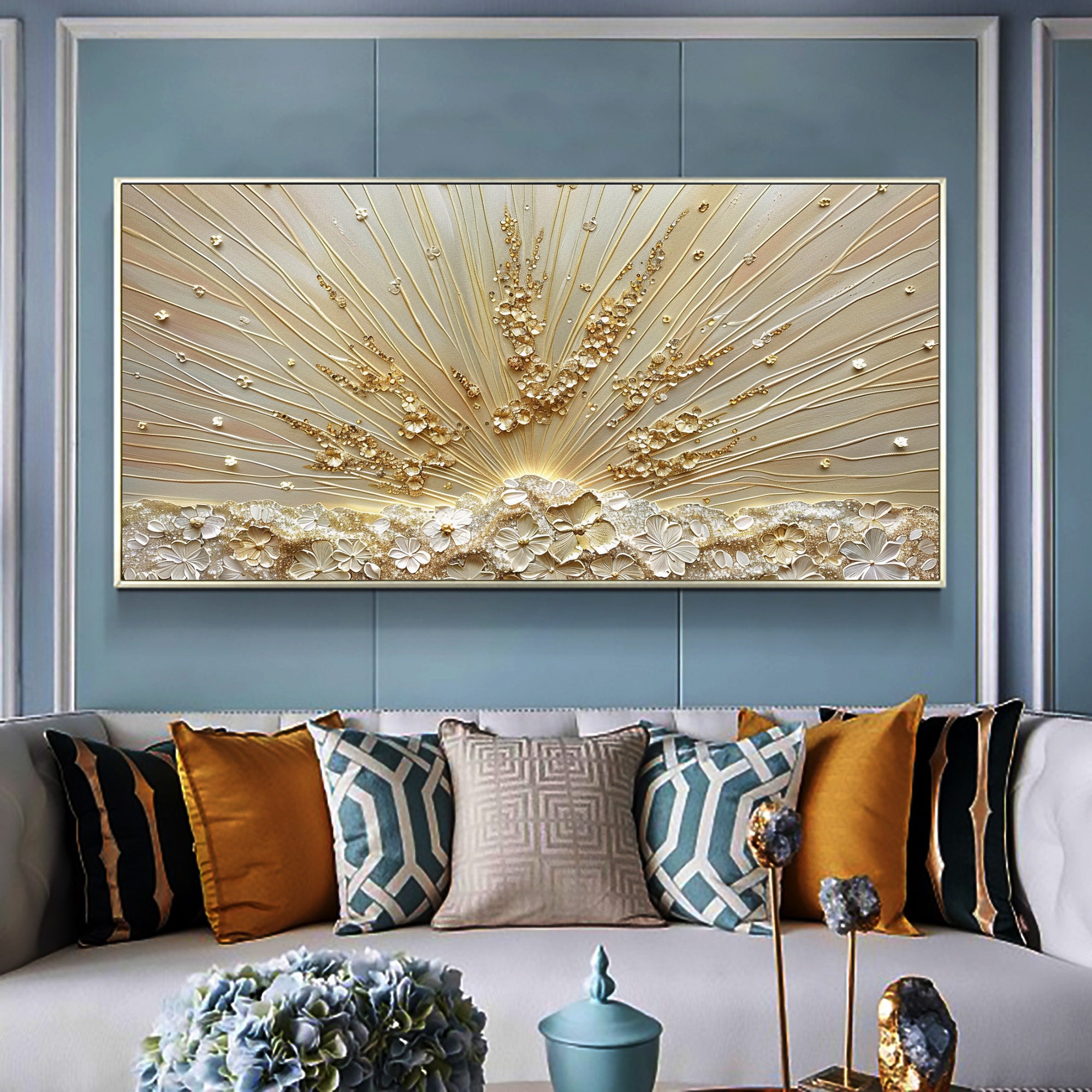 Golden Radiance – Luxurious Floral Burst 3D Canvas