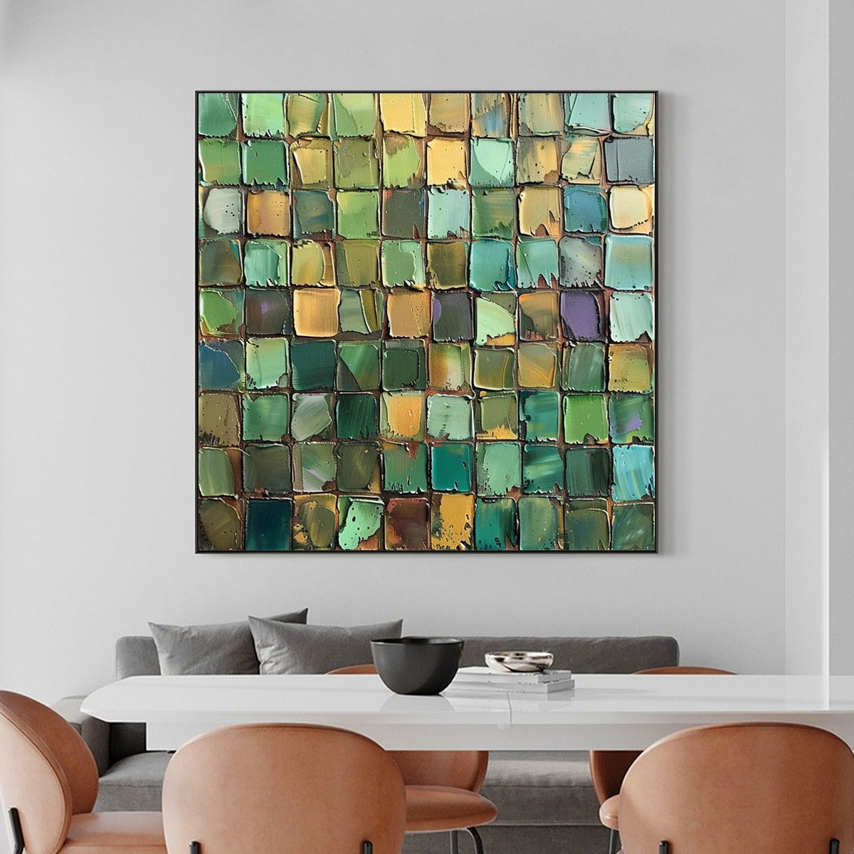 Green Mosaic – Abstract Textured Square Canvas Art