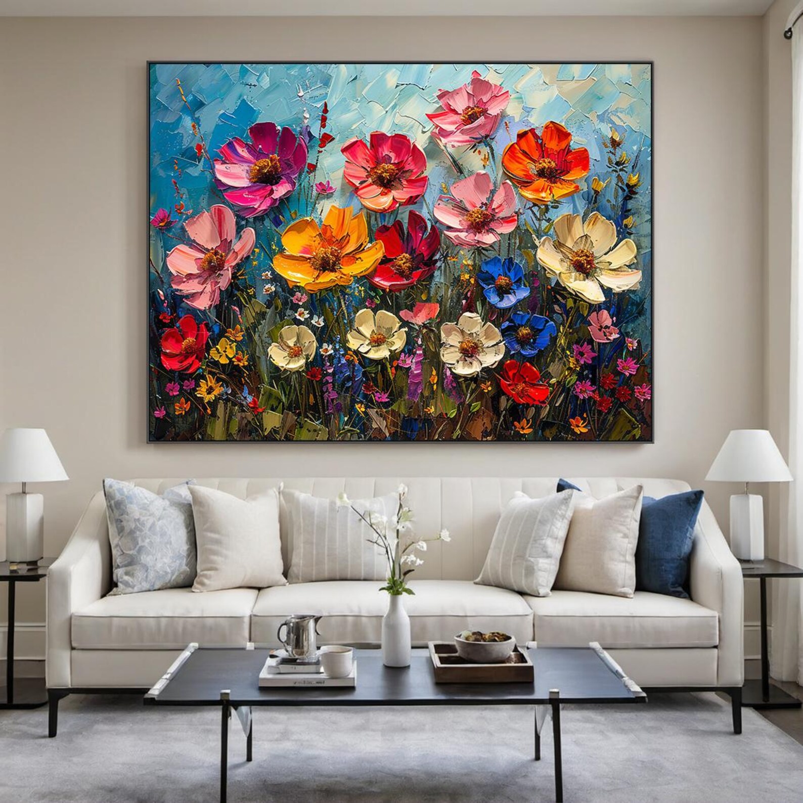 Bloom Symphony – Textured Floral Canvas Painting