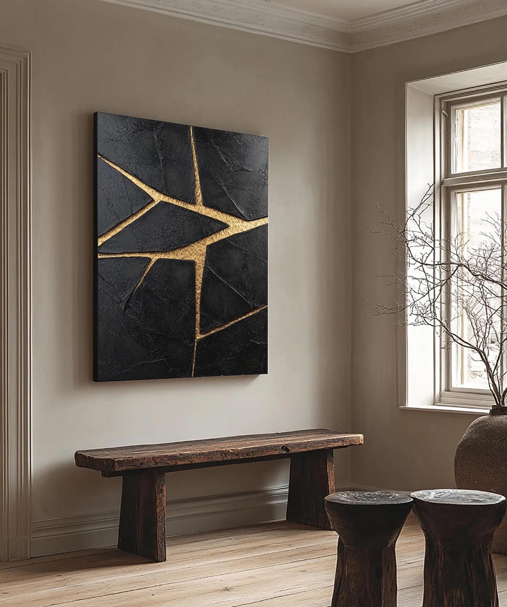 Fractured Gold - Black and Gold Textured Abstract Art