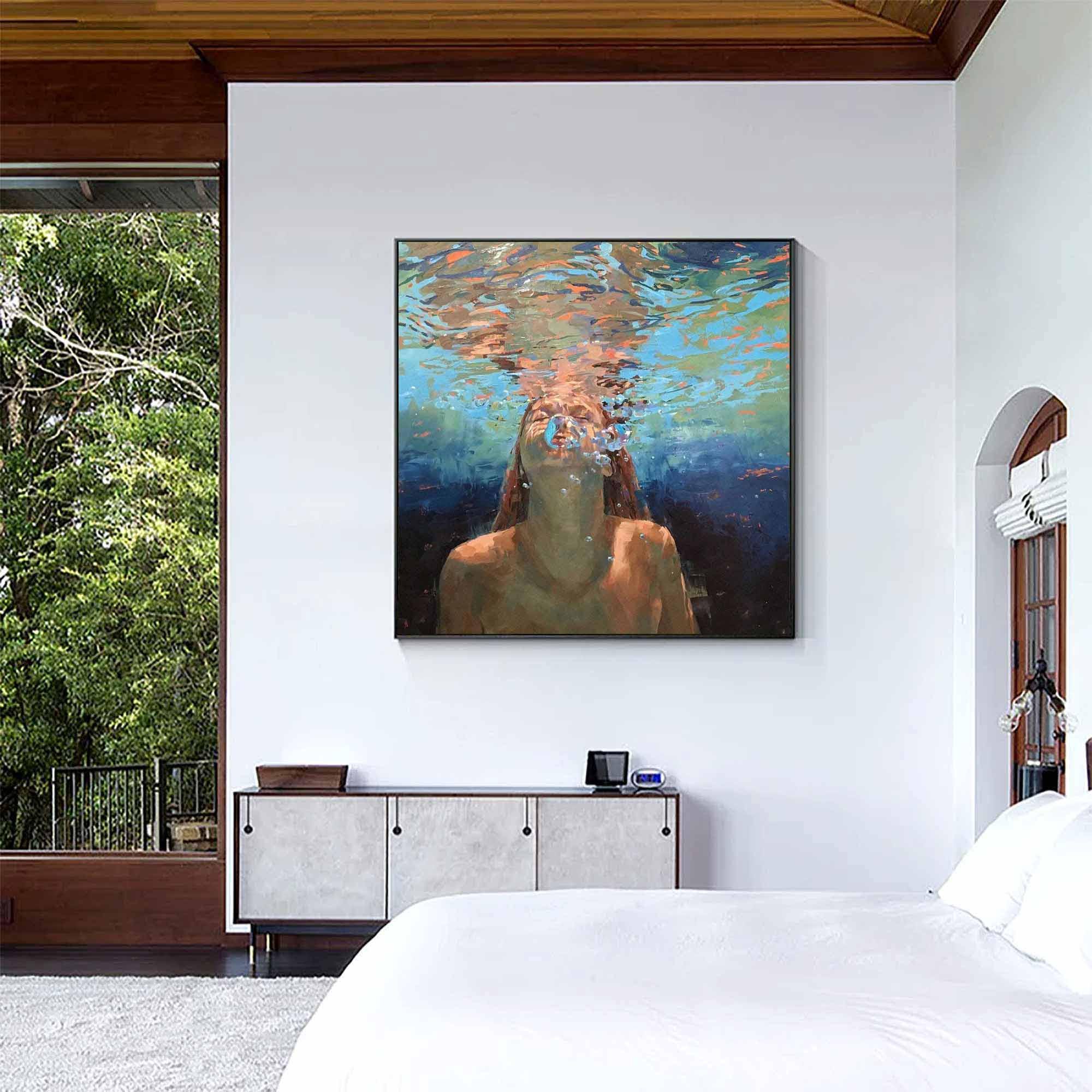 Beneath the Surface – Underwater Portrait Painting, Textured Canvas Wall Art