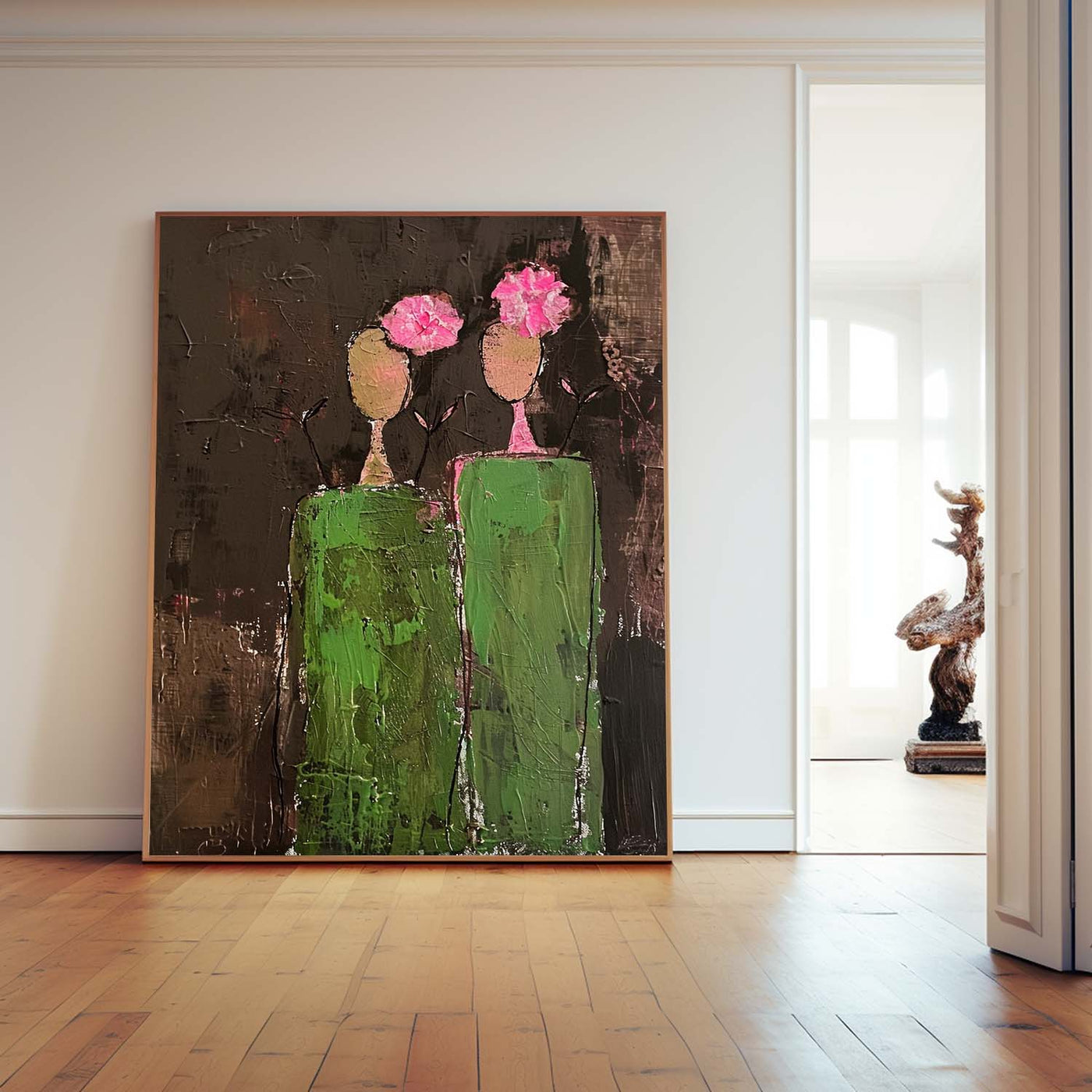 Floral Companions – Abstract Figurative Painting, Textured Portrait Canvas Wall Art