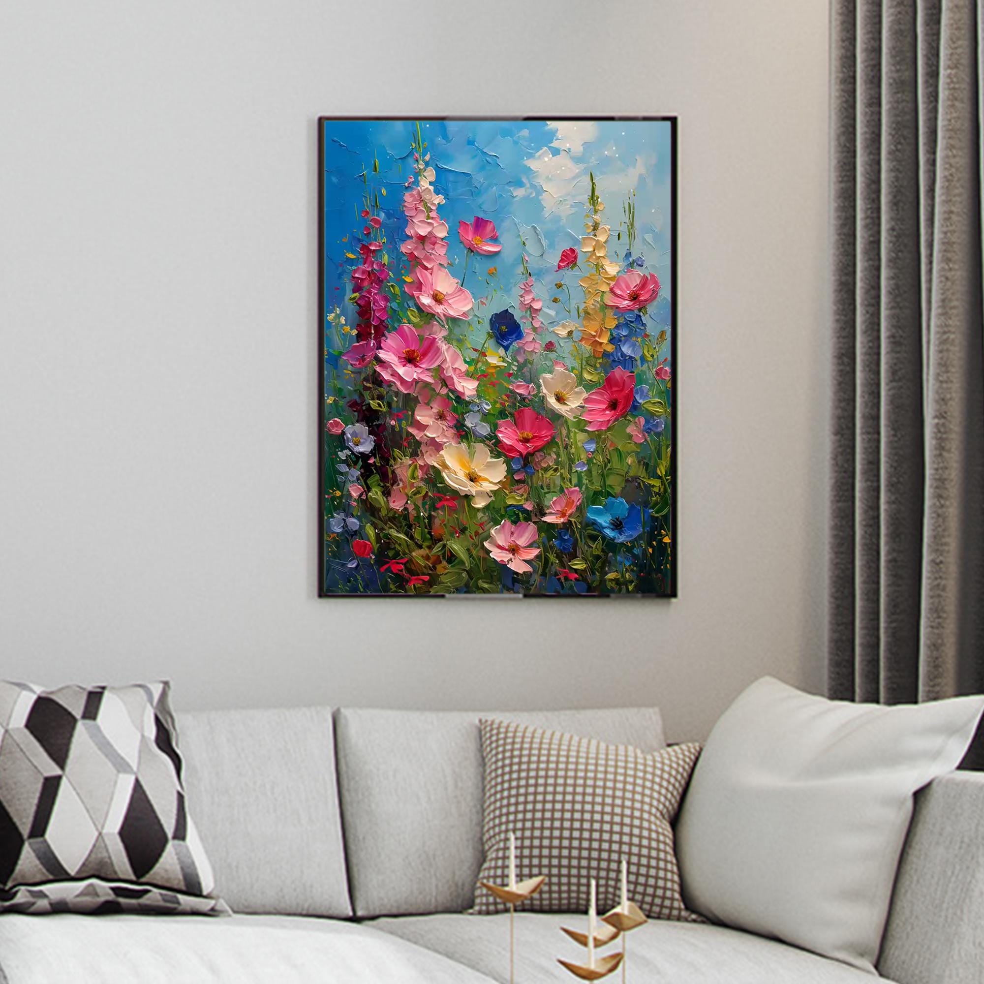 Blooming Garden of Colors – Textured Floral Oil Painting for Modern Home Decor