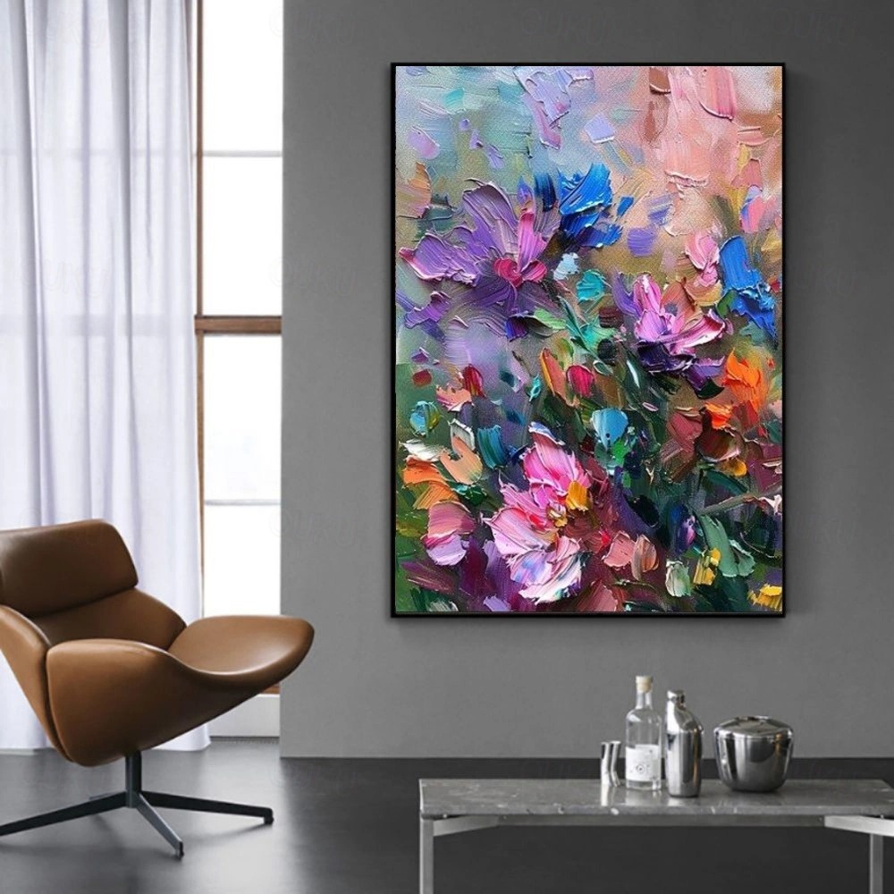 Vibrant Floral Oil Painting – Textured Flower Art for Contemporary Home Decor