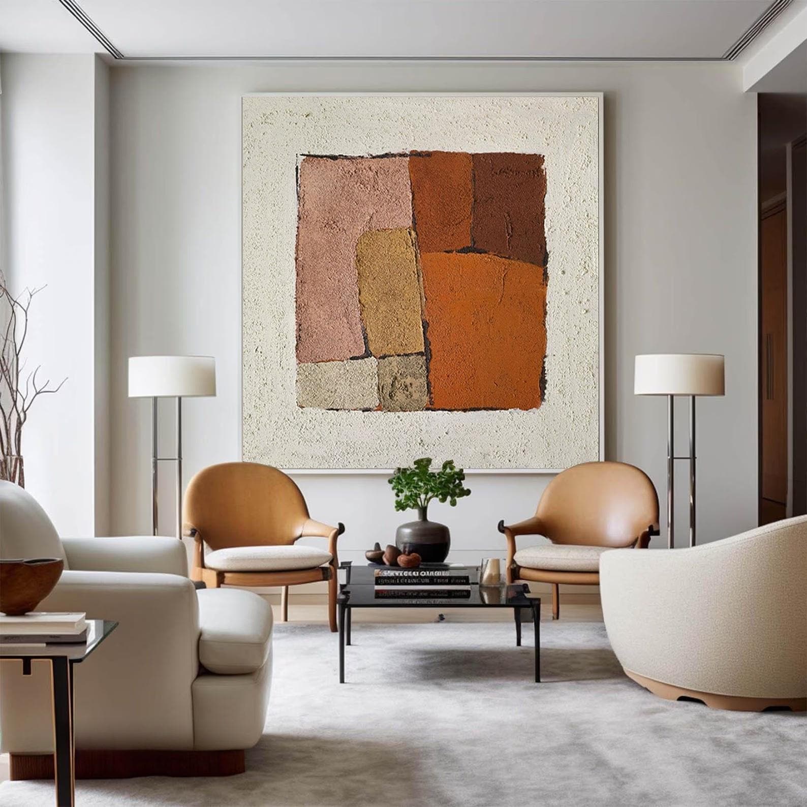 Earthen Geometry – Textured Abstract Square Canvas in Warm Earth Tones