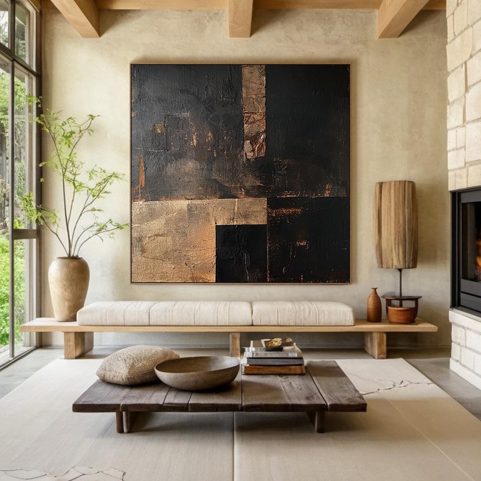 Golden Axis – Large Textured Geometric Abstract Canvas Wall Art