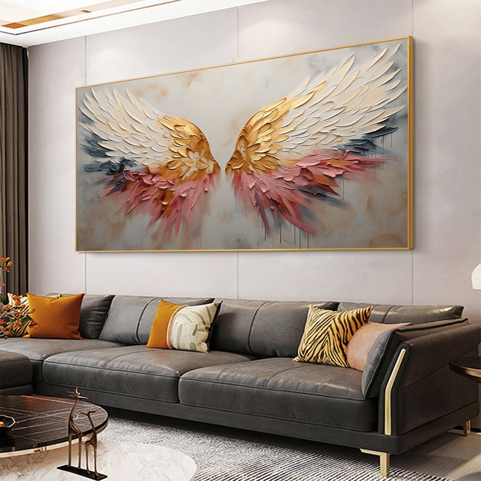 Aurora Wings – Large Textured Colorful Angel Wing Canvas Wall Art