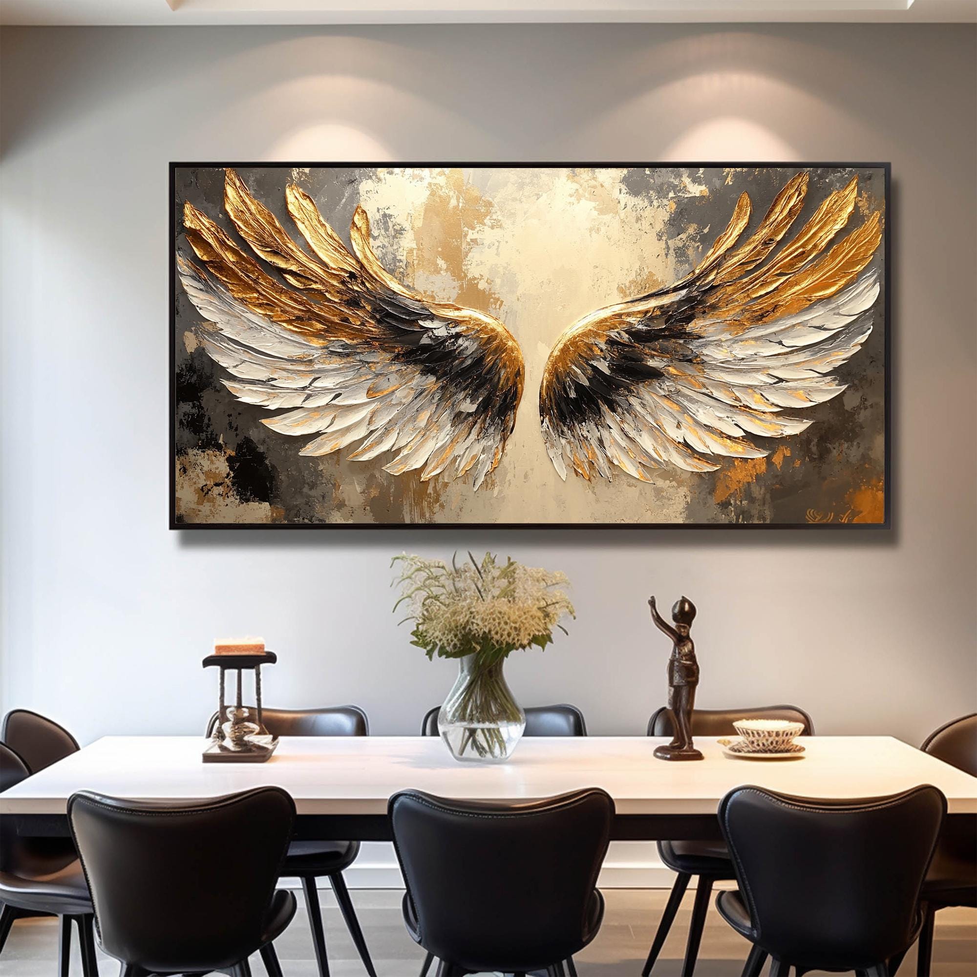 Eternal Wings – Large Textured Gold and White Angel Wing Canvas Wall Art