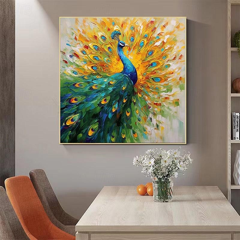 Majestic Plumage – Large Textured Peacock Canvas Wall Art