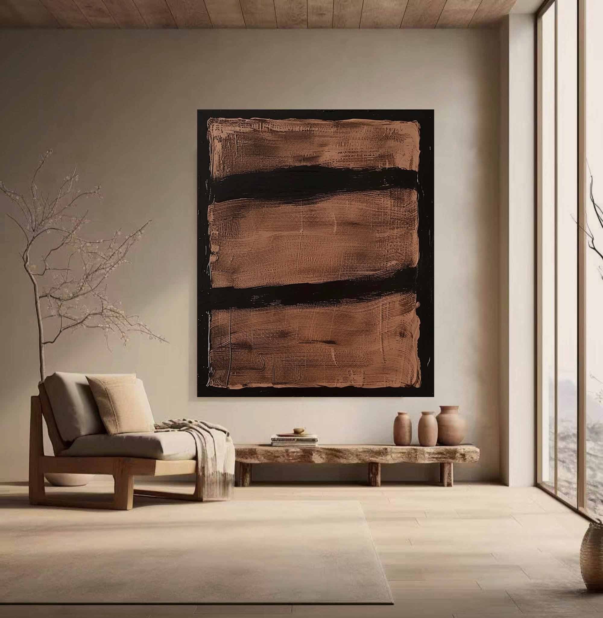 Earthen Strata – Minimalist Abstract Textured Oil Painting for Modern Bedroom