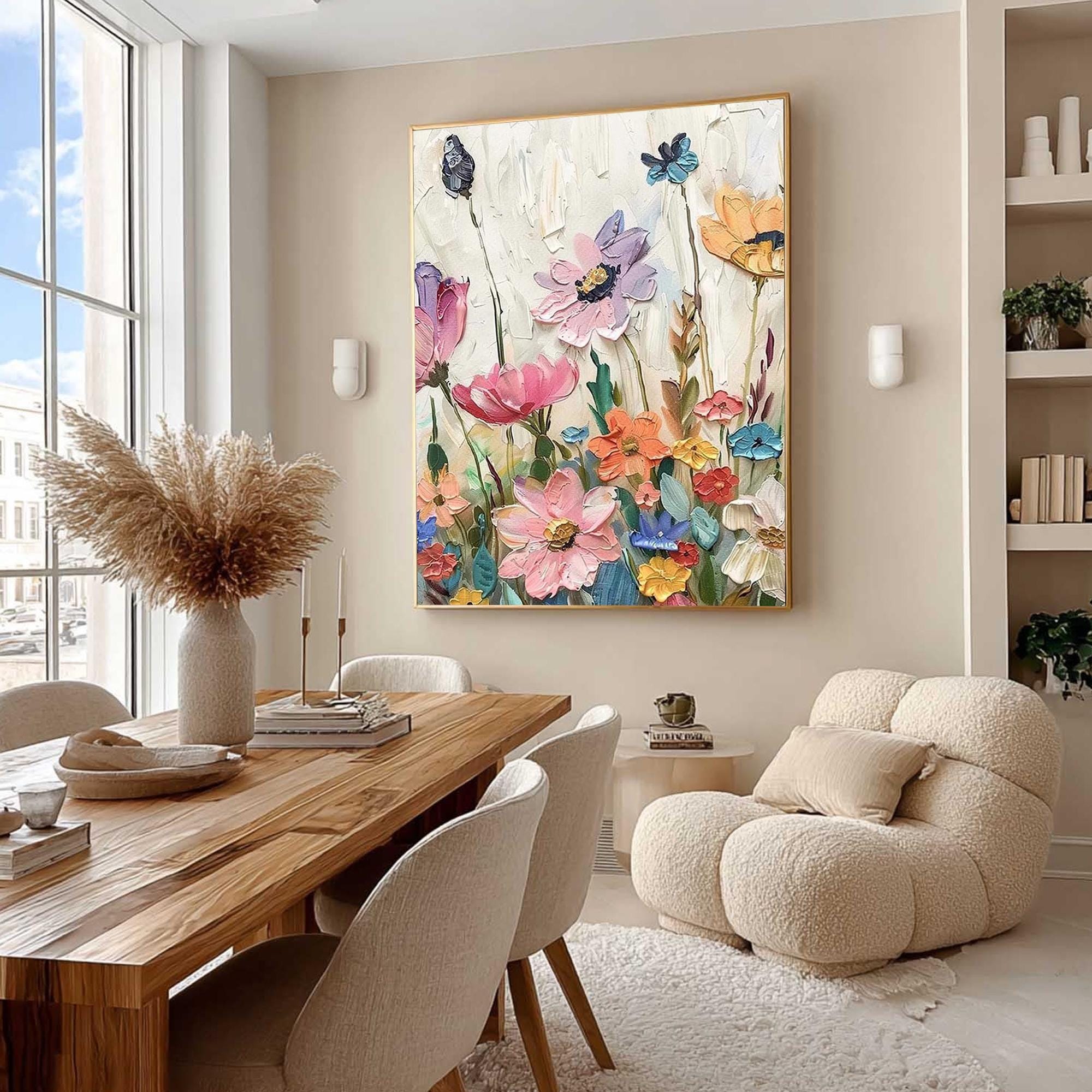 Whispers of Spring" – 3D Textured Floral Canvas Art for Joyful Home Decor