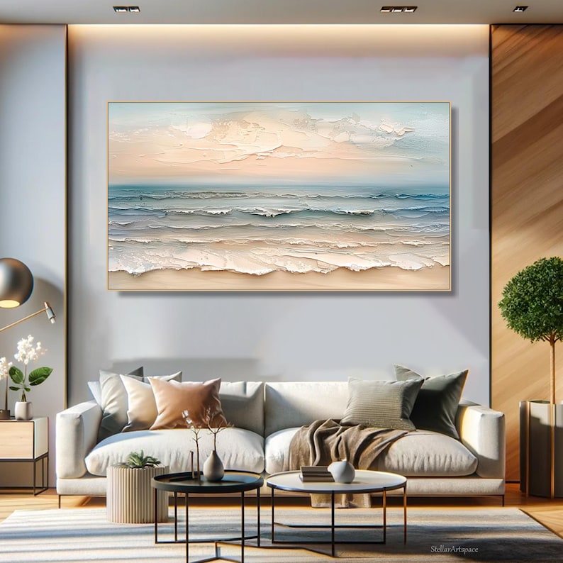 Tranquil Shores - Large Coastal Seascape Oil Painting, Textured Ocean Canvas Wall Art