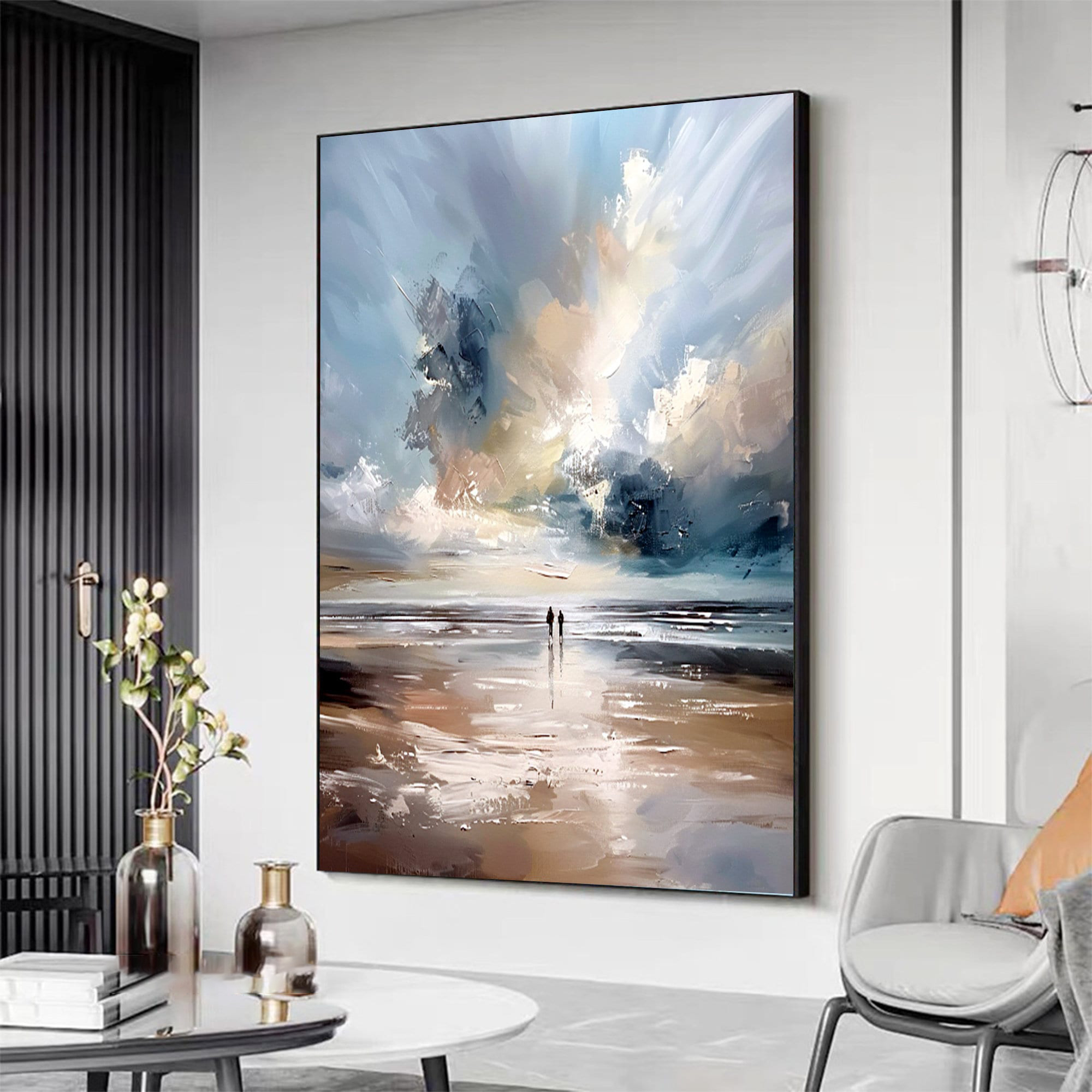 Eternal Stroll - Romantic Seascape Oil Painting, Large Textured Coastal Canvas Wall Art