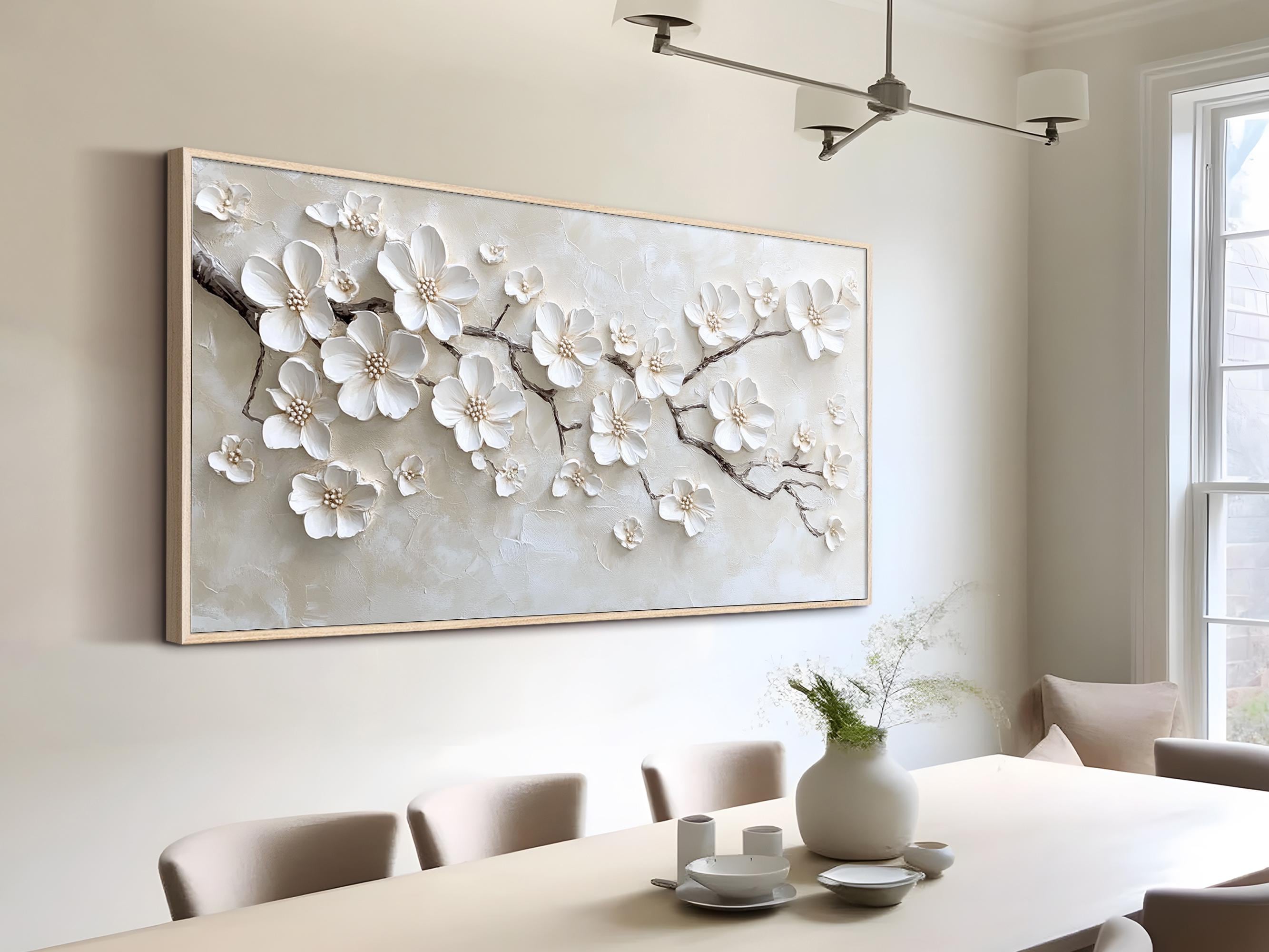 Eternal Bloom – Minimalist Textured White Floral Oil Painting