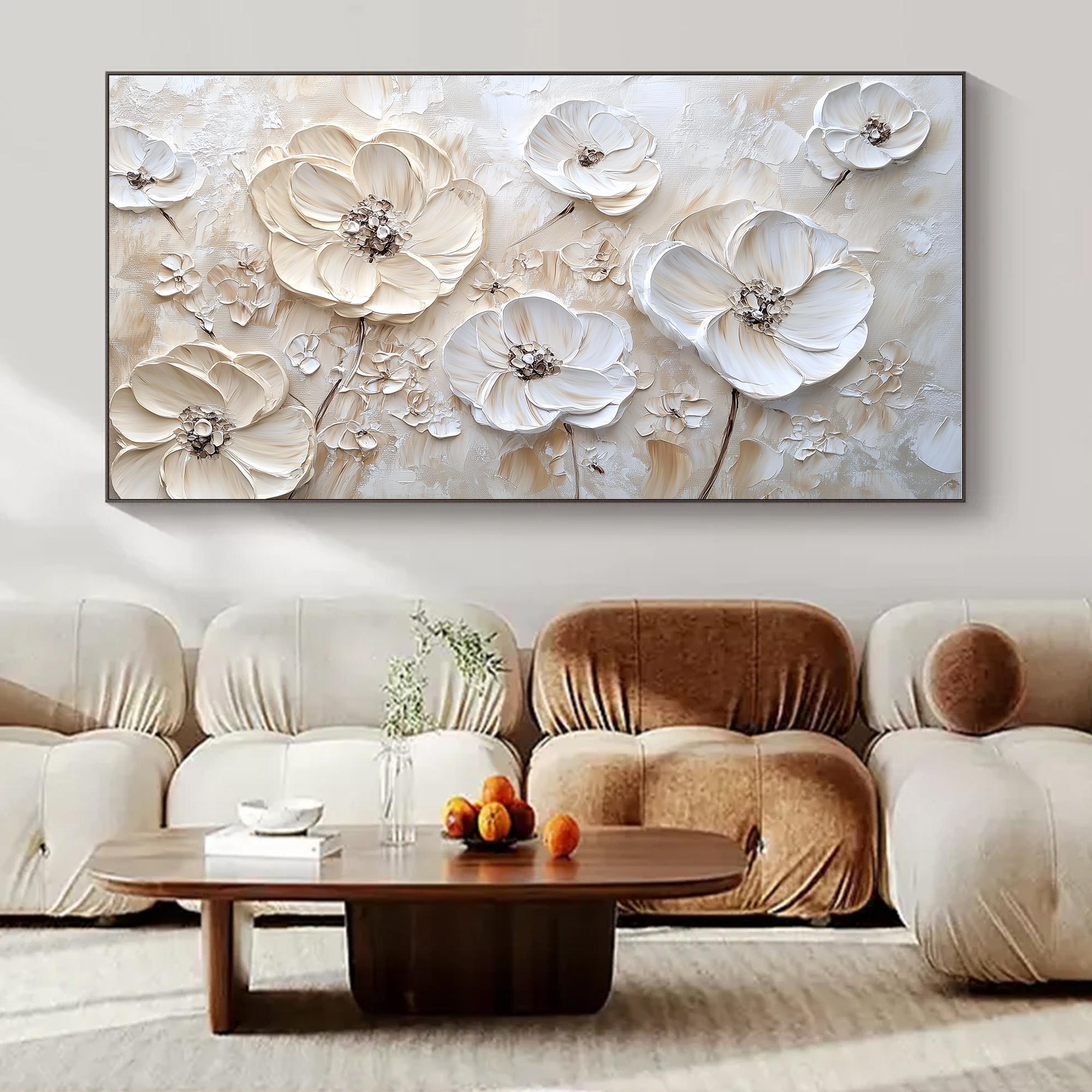 Timeless Petals – Large Textured White Floral Oil Painting