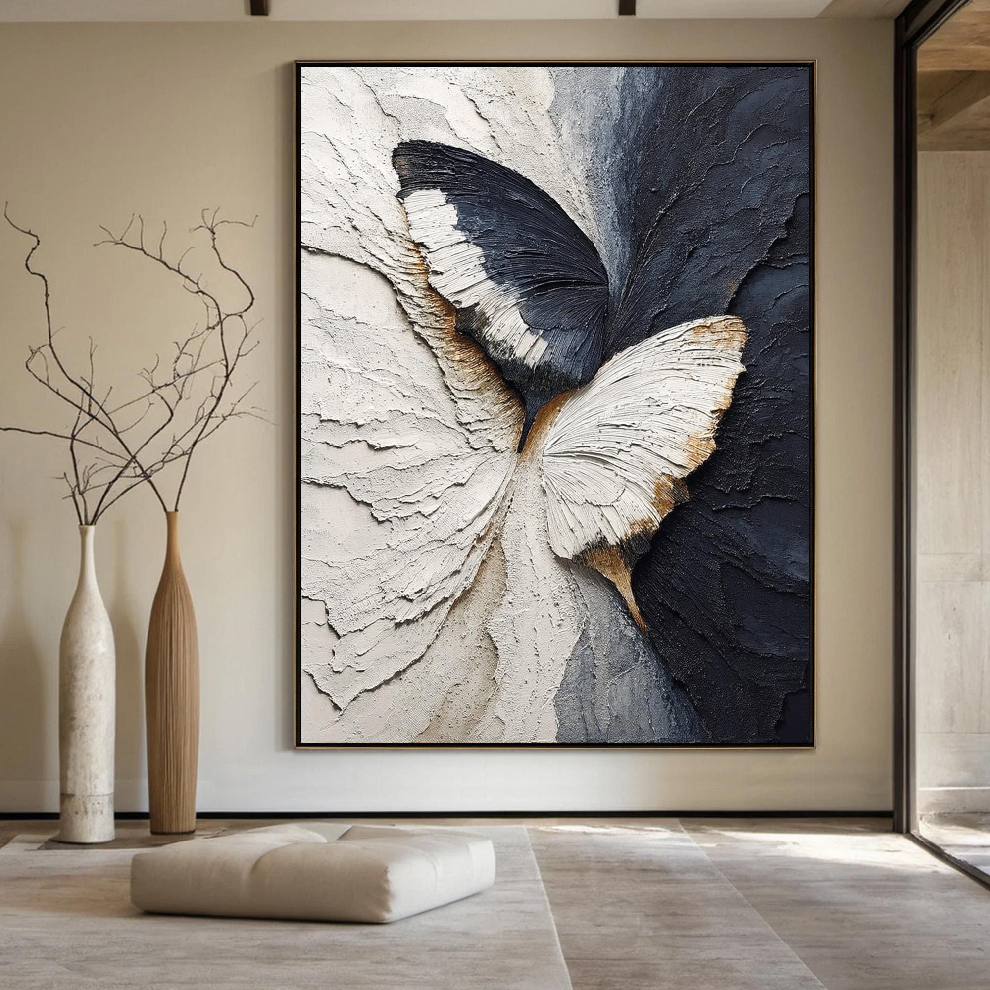 Wings of Serenity — Textured Butterfly Abstract Oil Painting, Modern Minimalist Wall Art