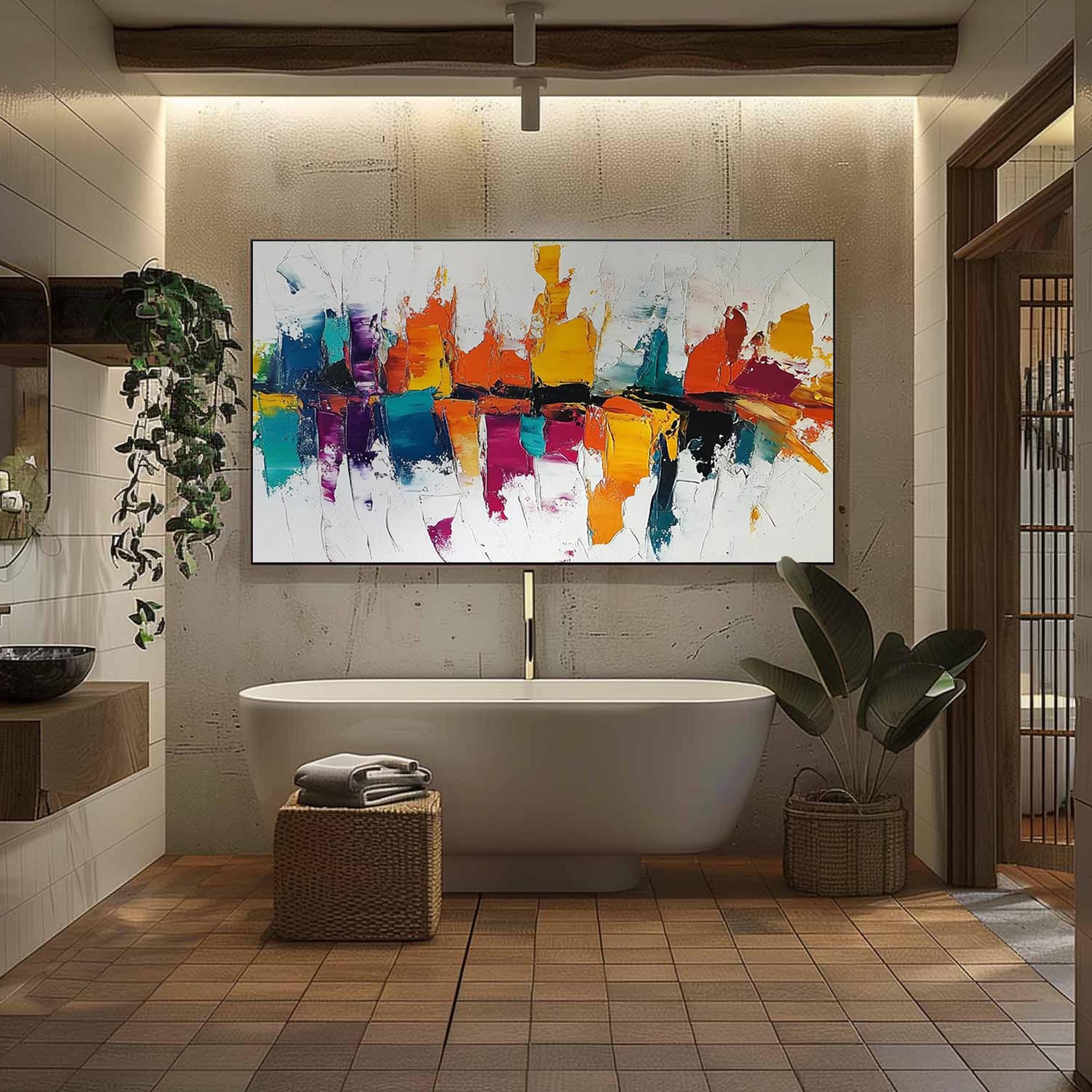 Color Symphony — Abstract Geometric Textured Oil Painting, Modern Colorful Wall Art