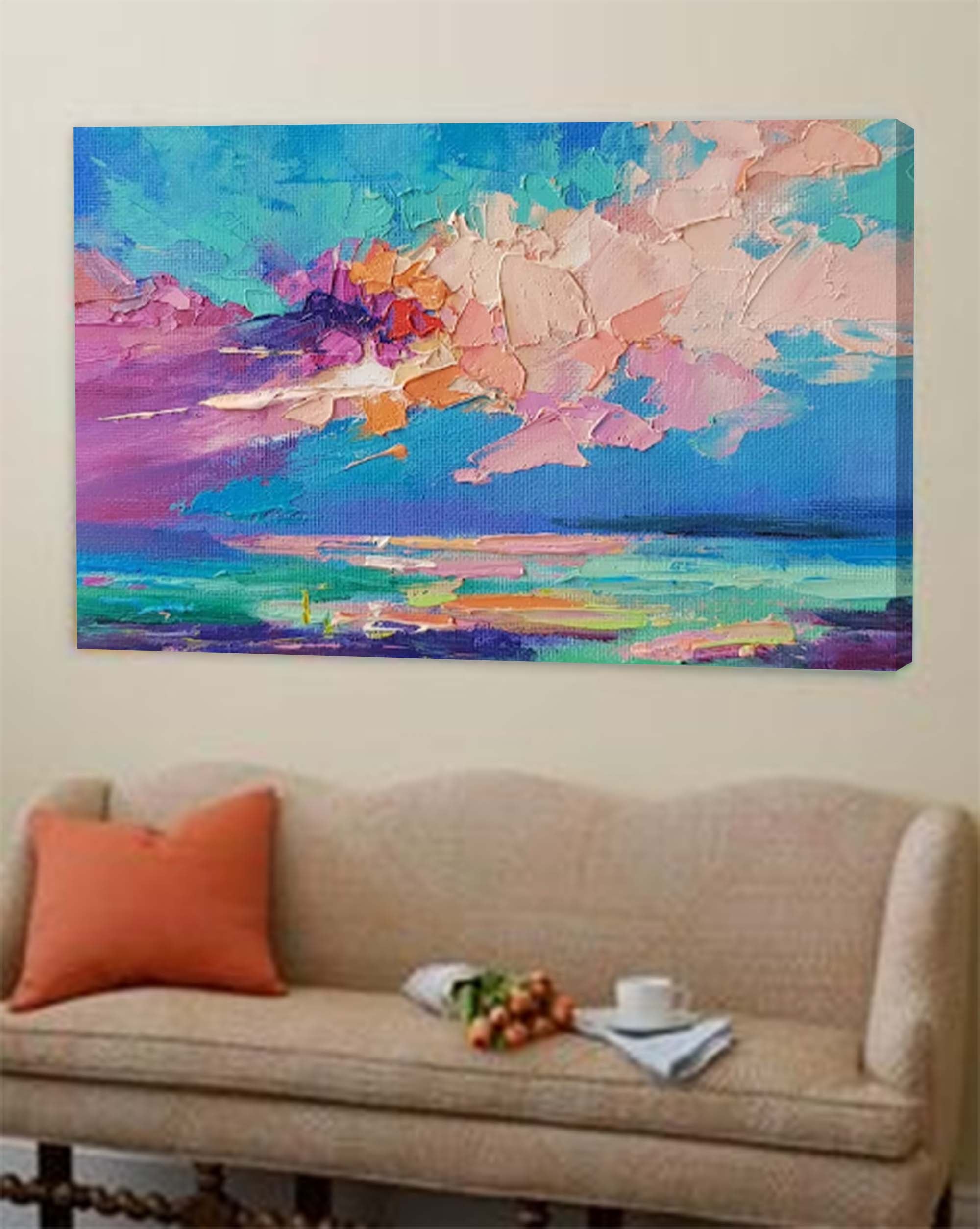 Ocean Glow — Colorful Abstract Seascape Textured Oil Painting, Modern Wall Art