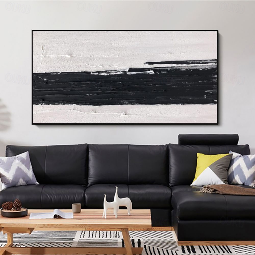 Monochrome Balance – Minimalist Black and White Textured Oil Painting