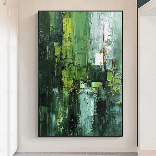 Verdant Echo – Textured Green Abstract Oil Painting