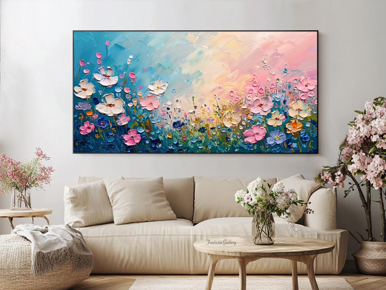 Blooming Serenade – Textured Floral Abstract Oil Painting