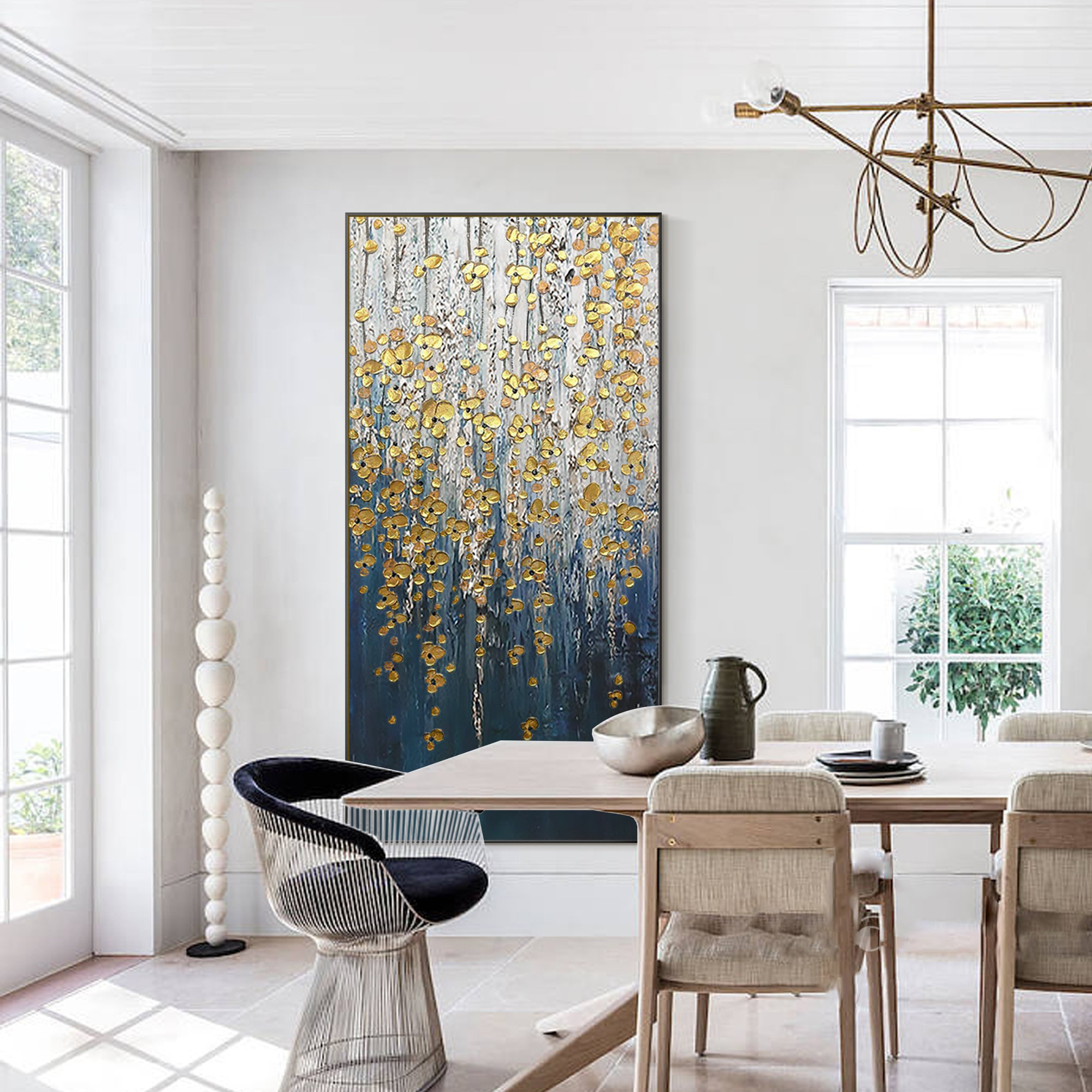 Golden Cascade – Textured Abstract Oil Painting