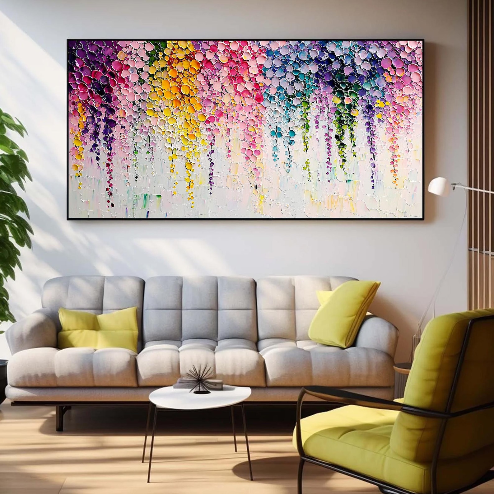 Rainbow Cascade: Textured Floral Art