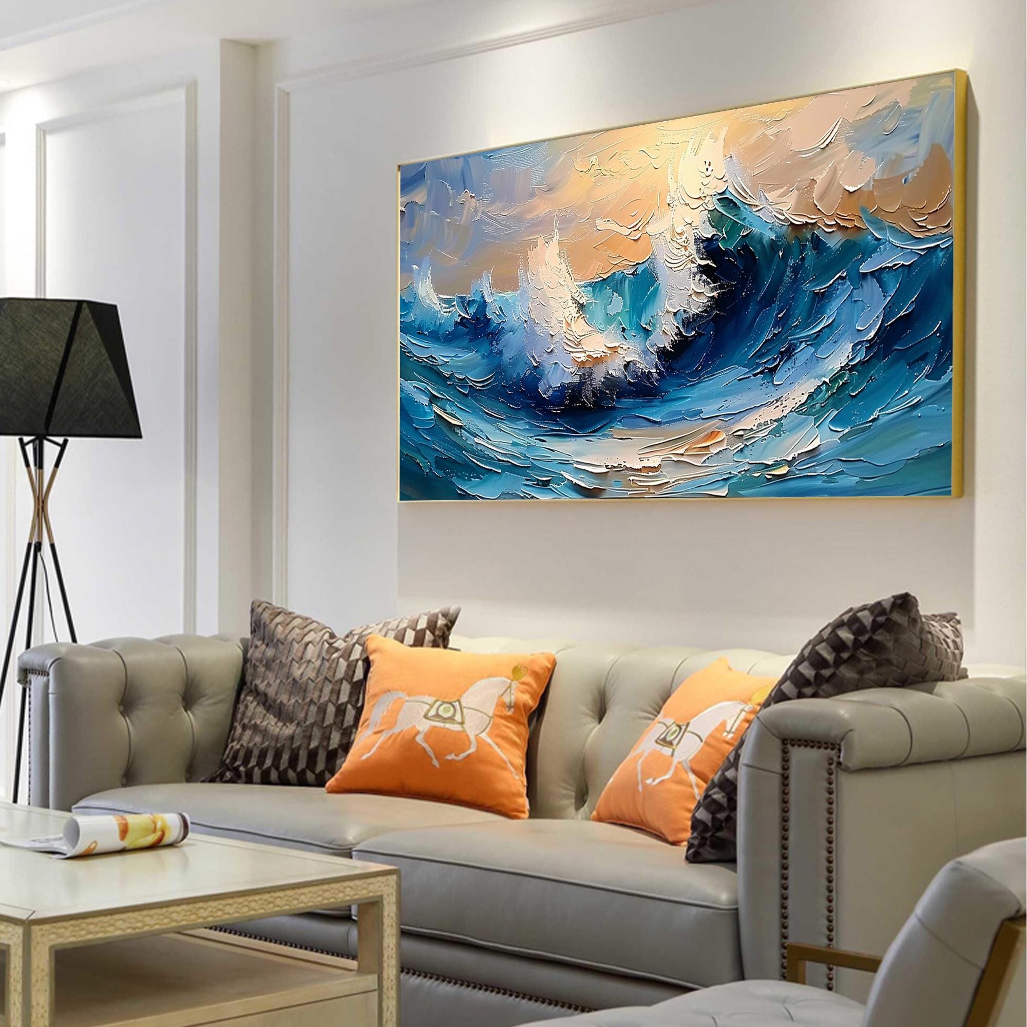 Tide of Light - Large Abstract Ocean Wave Painting Modern Textured Seascape Wall Art