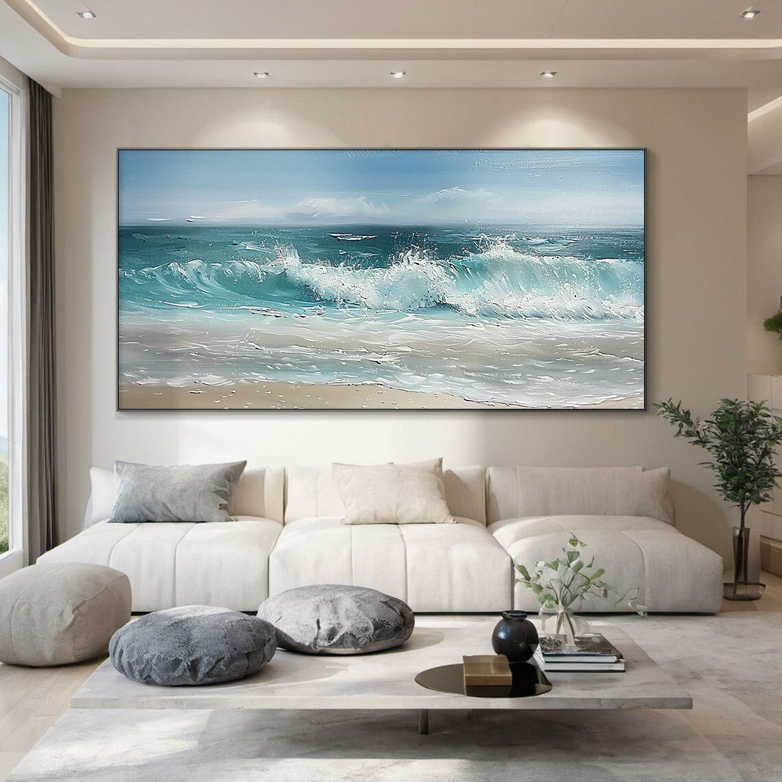 Shoreline Serenity - Realistic Ocean Wave Painting Coastal Beach Textured Wall Art