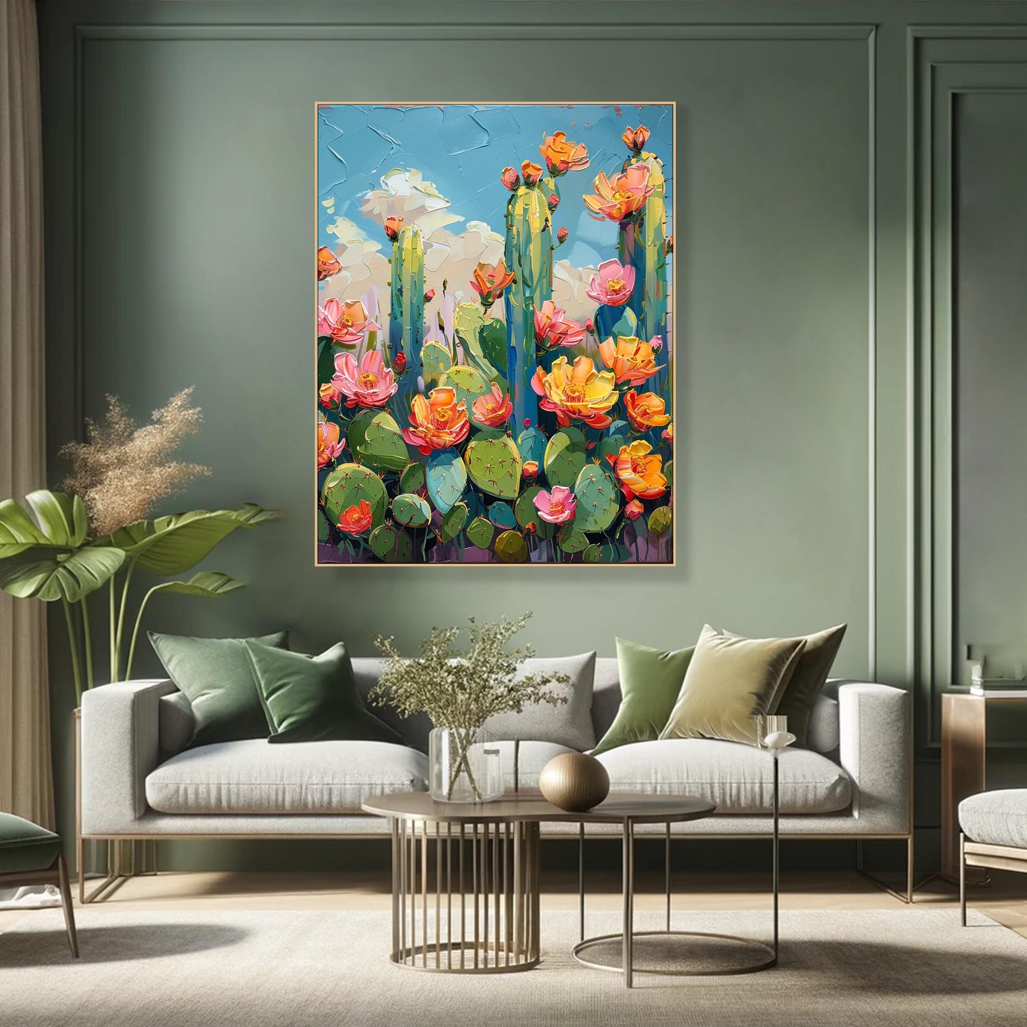 Desert Bloom – Cactus Flower Abstract Canvas Colorful Botanical Wall Art Set of 2