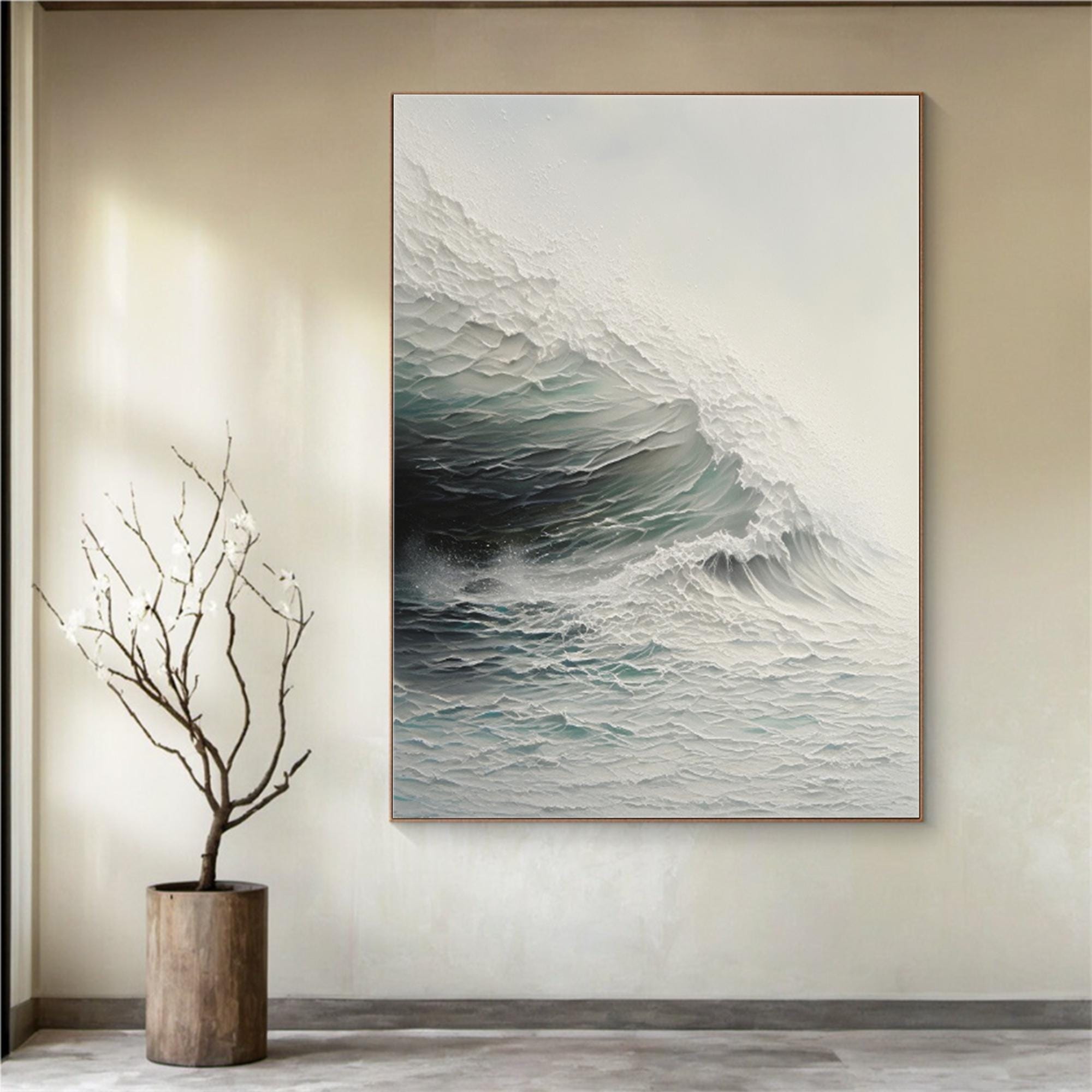 Frozen Surge – Textured Abstract Ocean Wave Painting