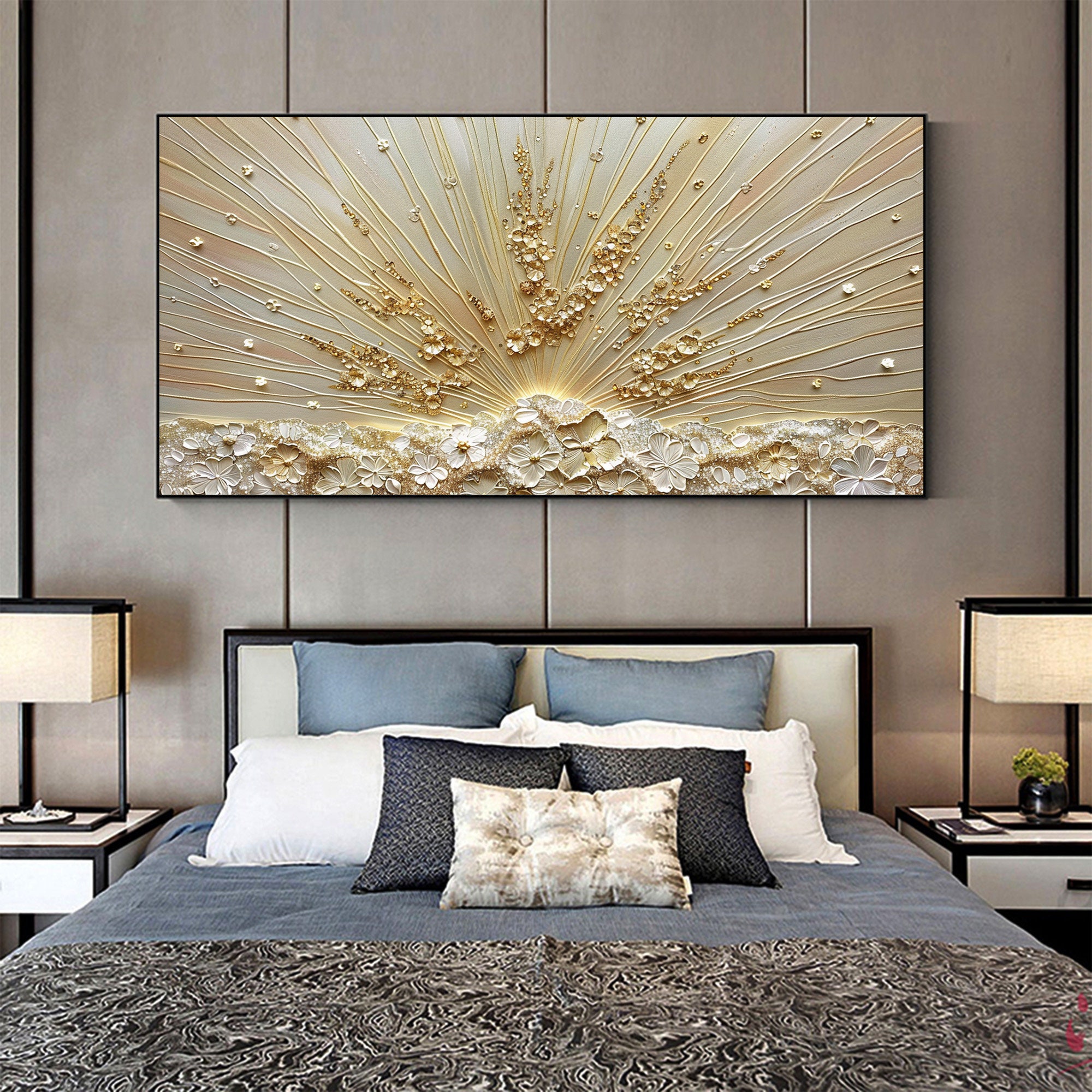 Golden Radiance – Luxurious Floral Burst 3D Canvas