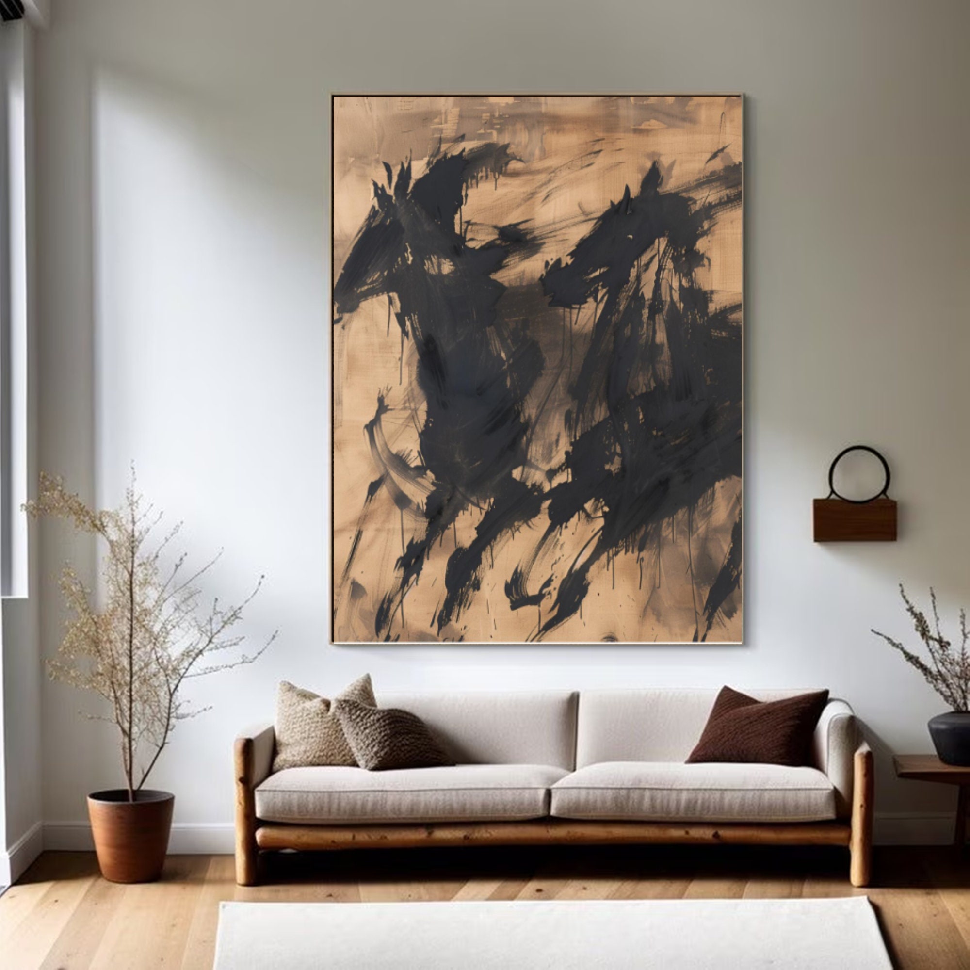 Echoes of Power – Abstract Galloping Horses on Neutral Canvas