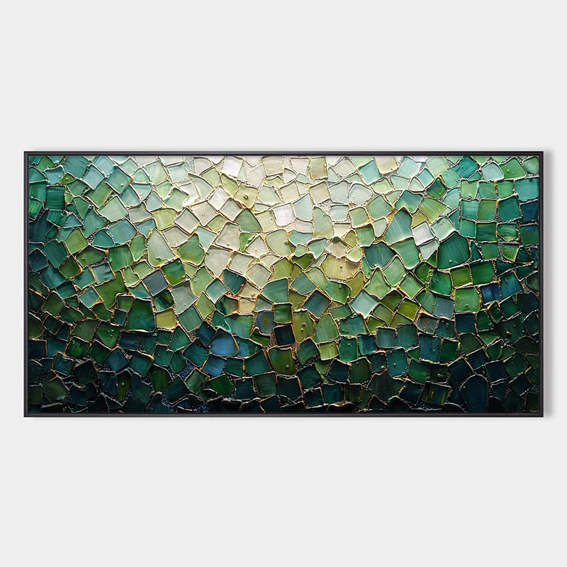 Shards of Green – Textured Abstract Glass Mosaic Wall Art