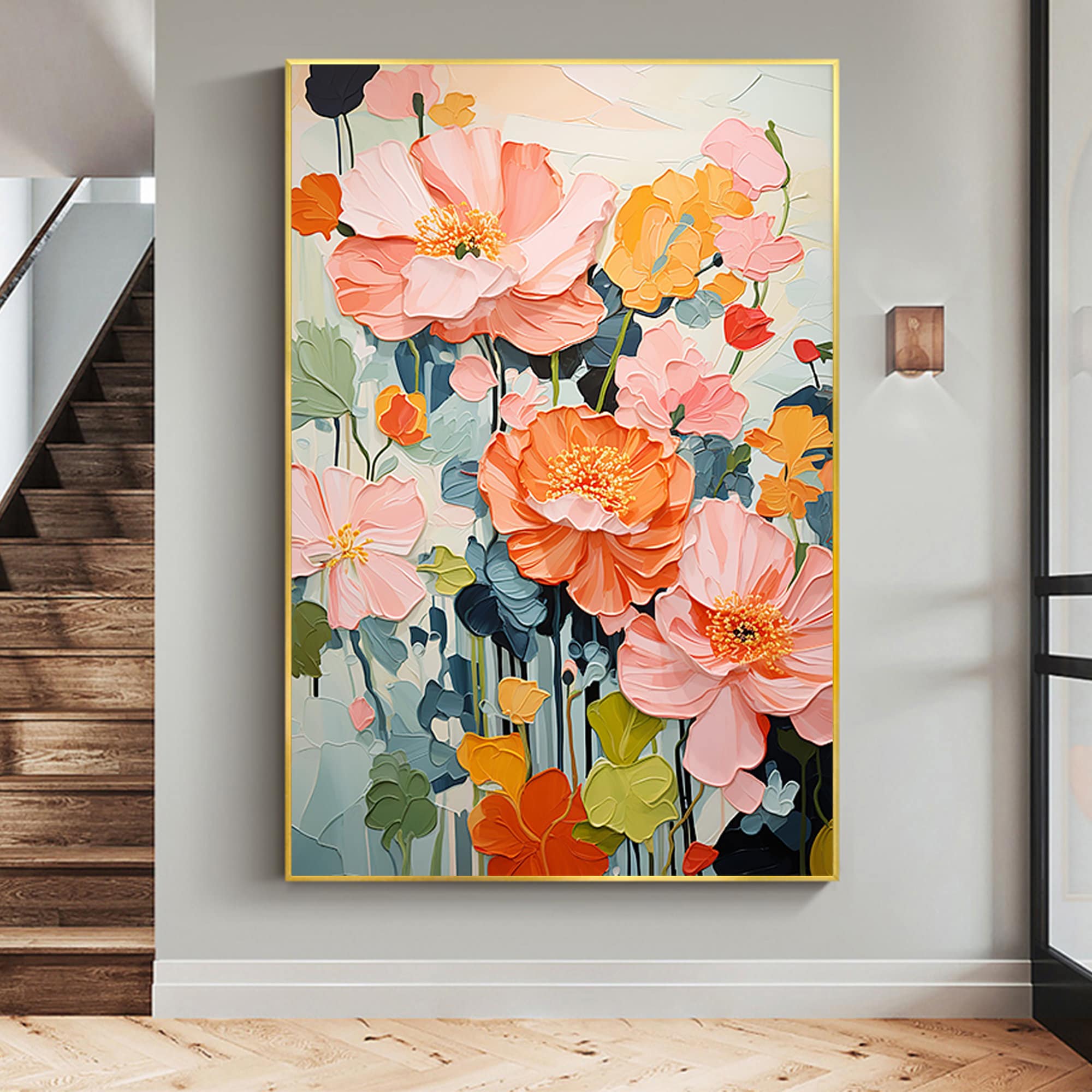 Blossom Symphony – Vibrant Floral Textured Wall Art