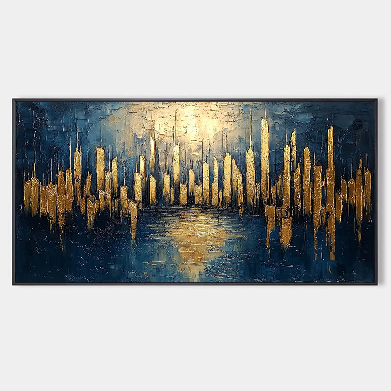 Golden Skyline – Abstract Cityscape Textured Wall Art
