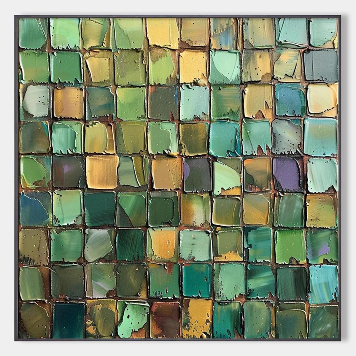 Green Mosaic – Abstract Textured Square Canvas Art