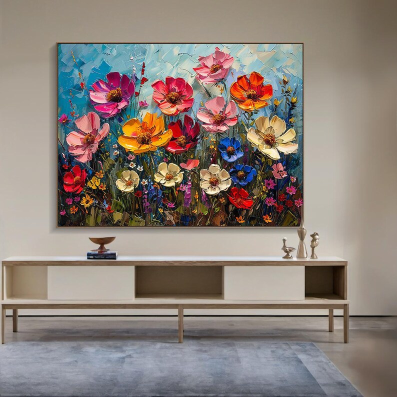 Bloom Symphony – Textured Floral Canvas Painting