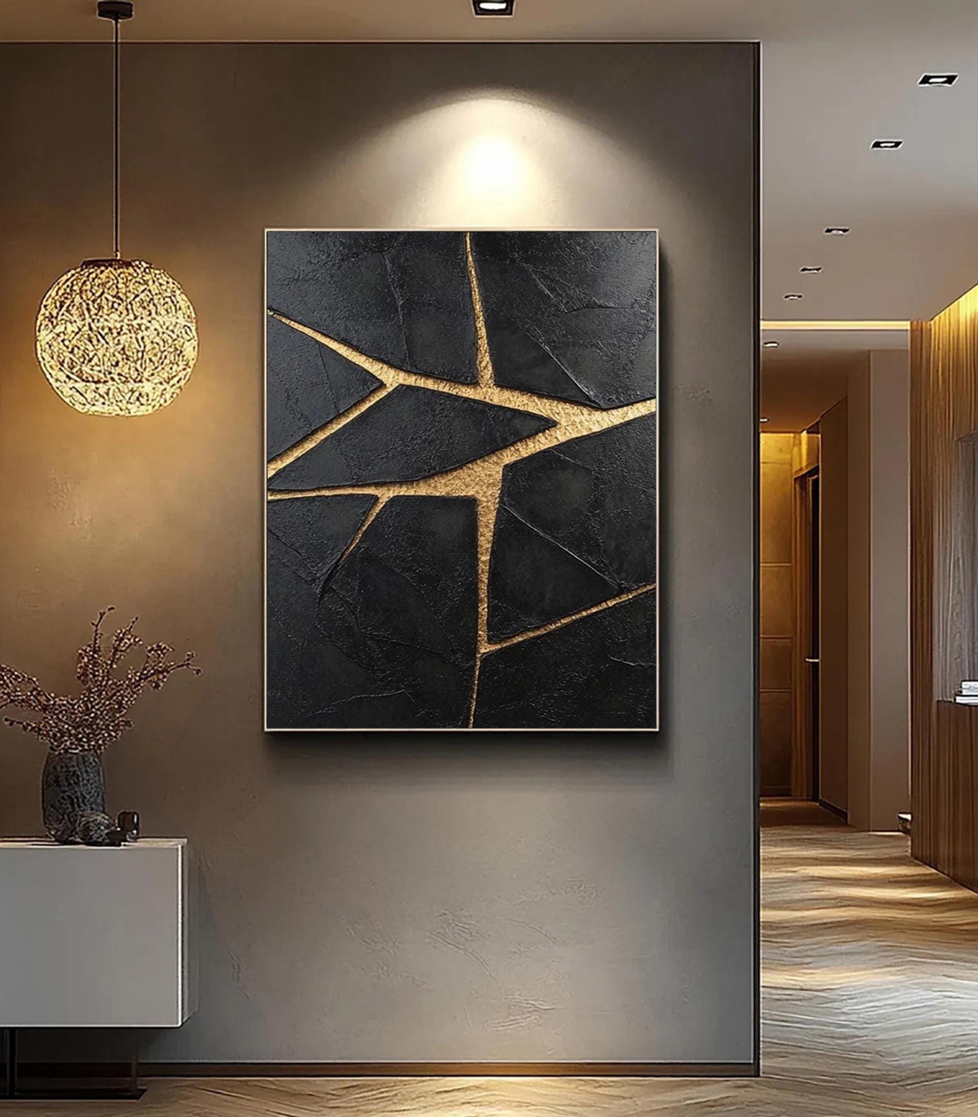 Fractured Gold - Black and Gold Textured Abstract Art