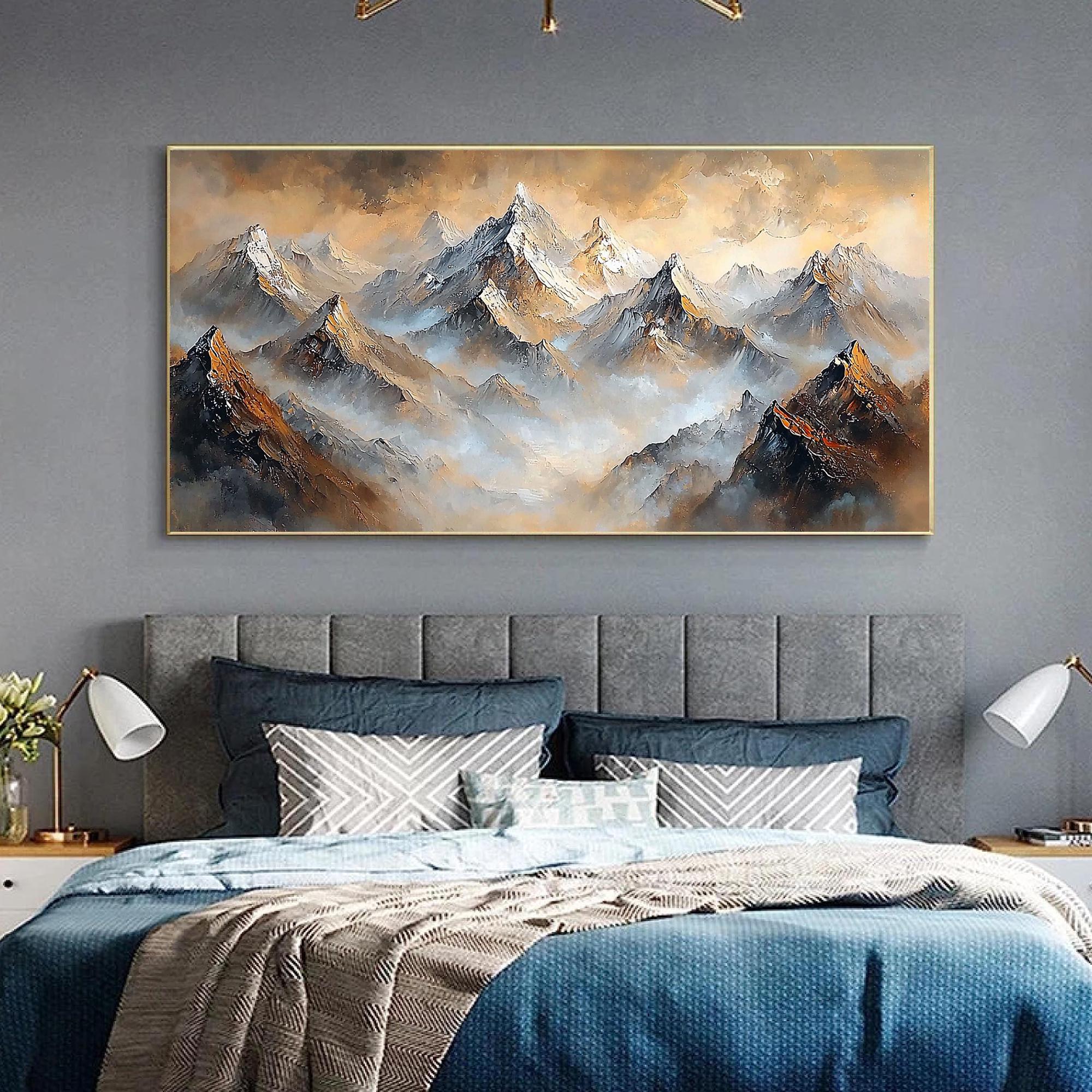 Textured Golden Mountain Canvas – Horizontal Abstract Wall Art