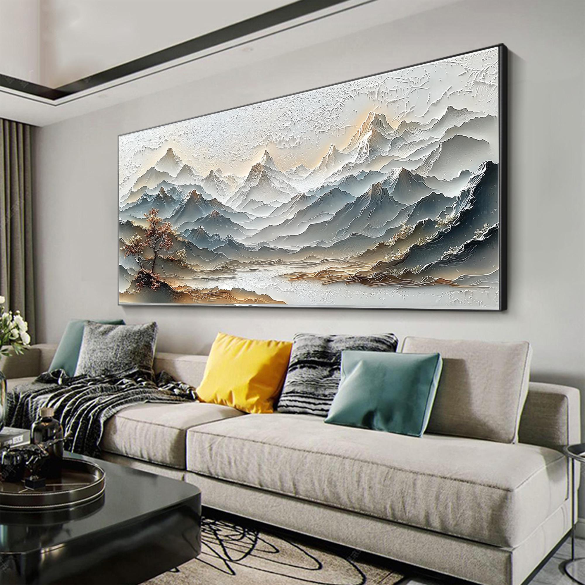 Oriental Textured Mountain Art – Hand-Painted Landscape Canvas